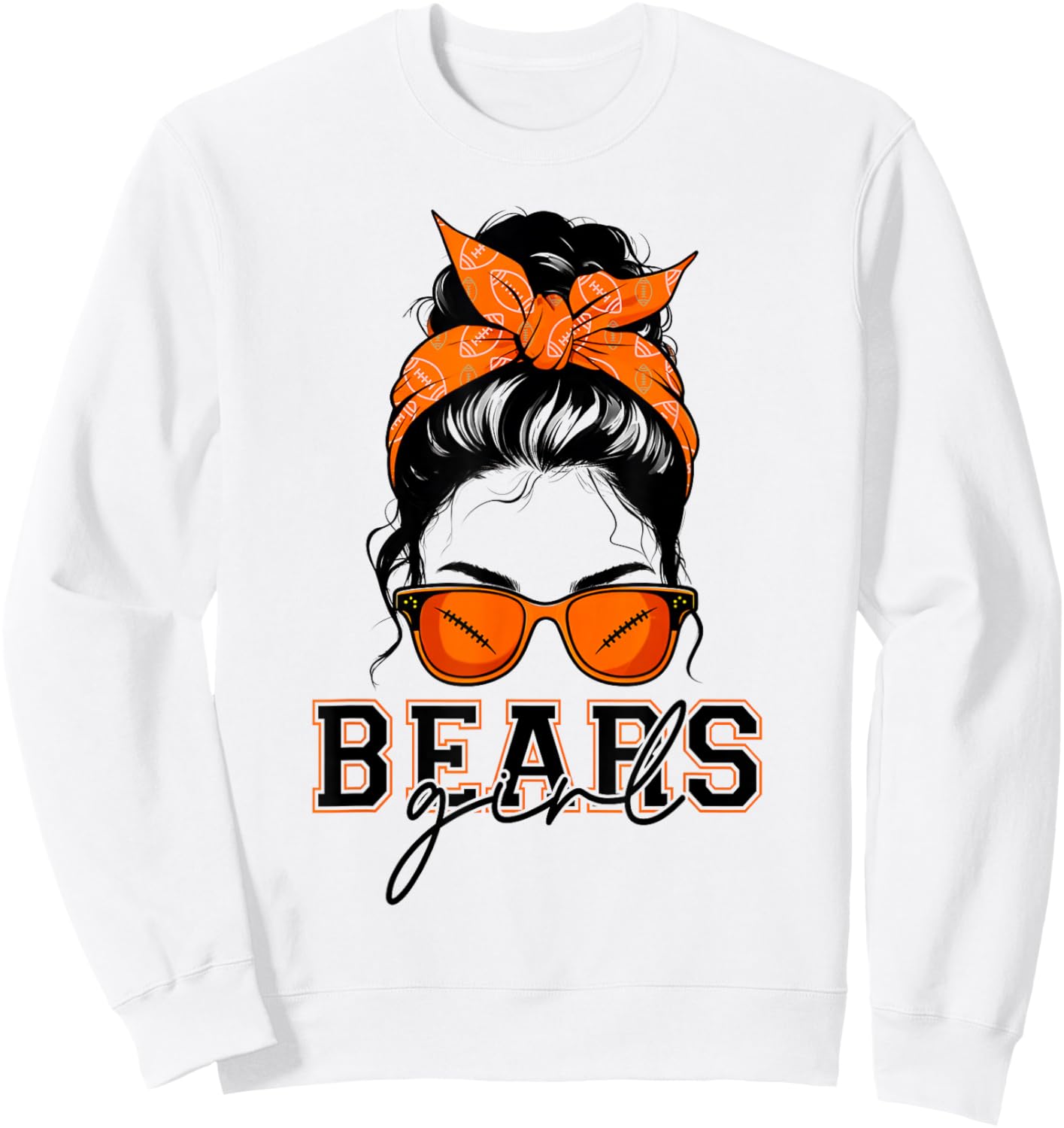 Bears Girl Messy Bun Sports Fan Team Athletic Spirit Sweatshirt - Sweatshirt | White