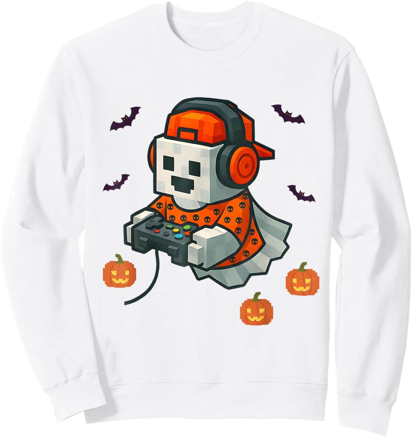 Halloween Ghost Gamer Spooky Pixelated Ghost with Controller Sweatshirt - Sweatshirt | White