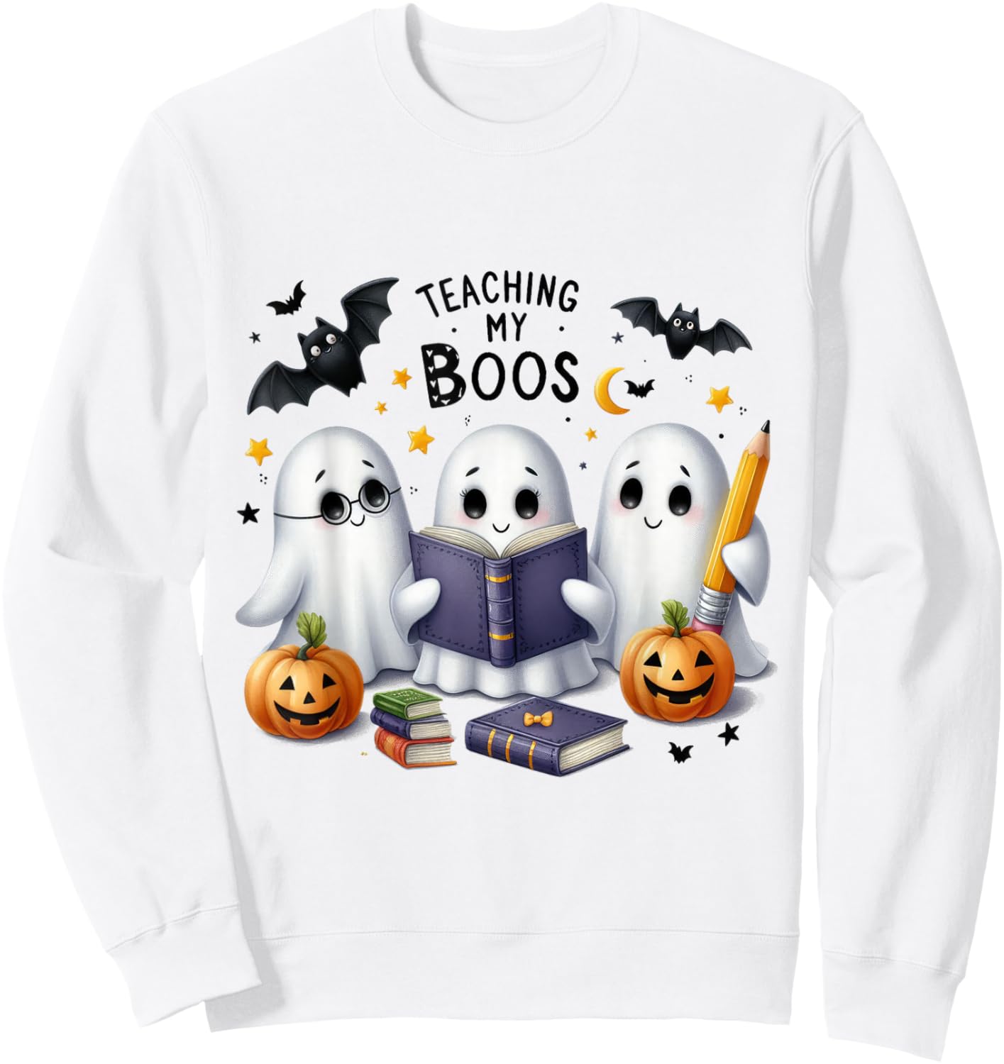 Teaching My Boos Halloween Ghost Party Costume Women Teacher Sweatshirt - Sweatshirt | White