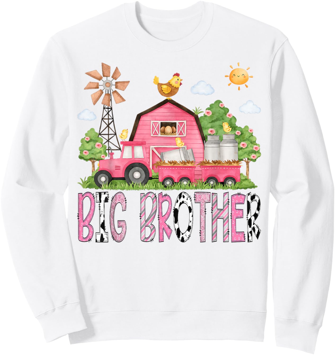Big Brother Birthday Girl Matching Pink Farm Cow Family Sweatshirt - Sweatshirt | White