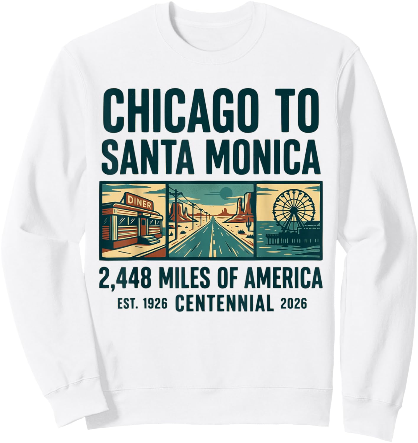 Route 66 Chicago to Santa Monica - America Vintage Road Trip Sweatshirt - Sweatshirt | White