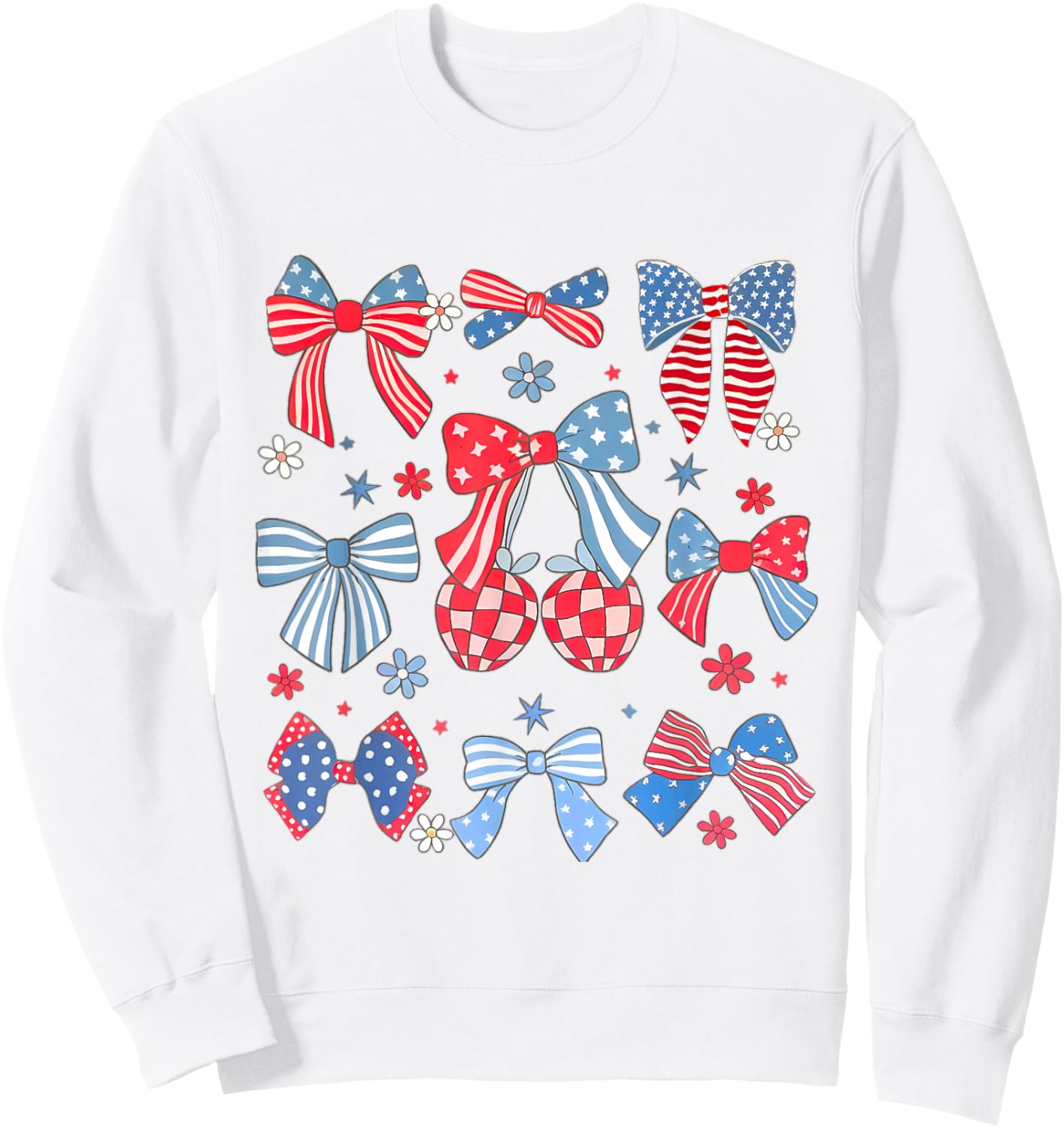 Coquette Red White & Blue Patriotic Bows Retro July 4th Sweatshirt - Sweatshirt | White