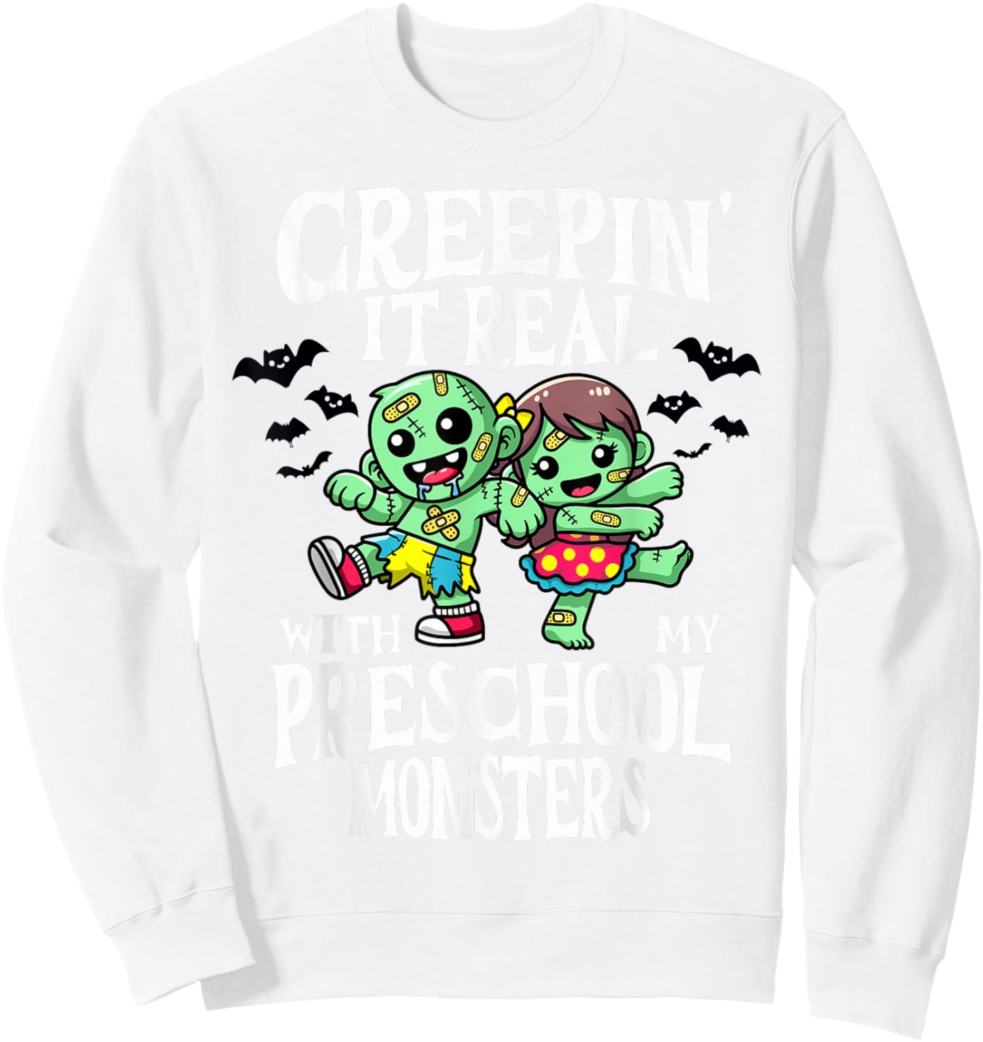 Creepin It Real Monster School Preschool Teacher Halloween Sweatshirt - Sweatshirt | White
