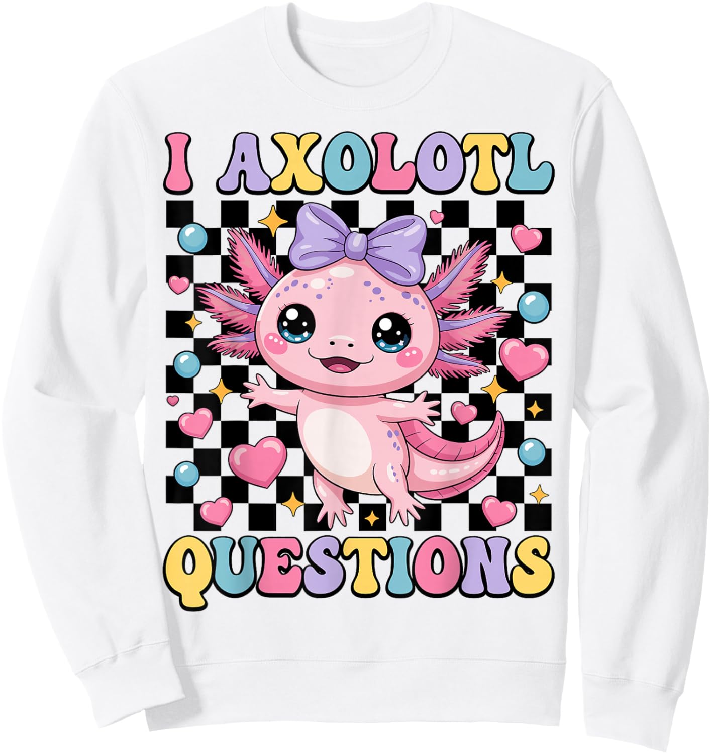 Girls I Axolotl Questions Coquette Bow Axolotl Kawaii Sweatshirt - Sweatshirt | White
