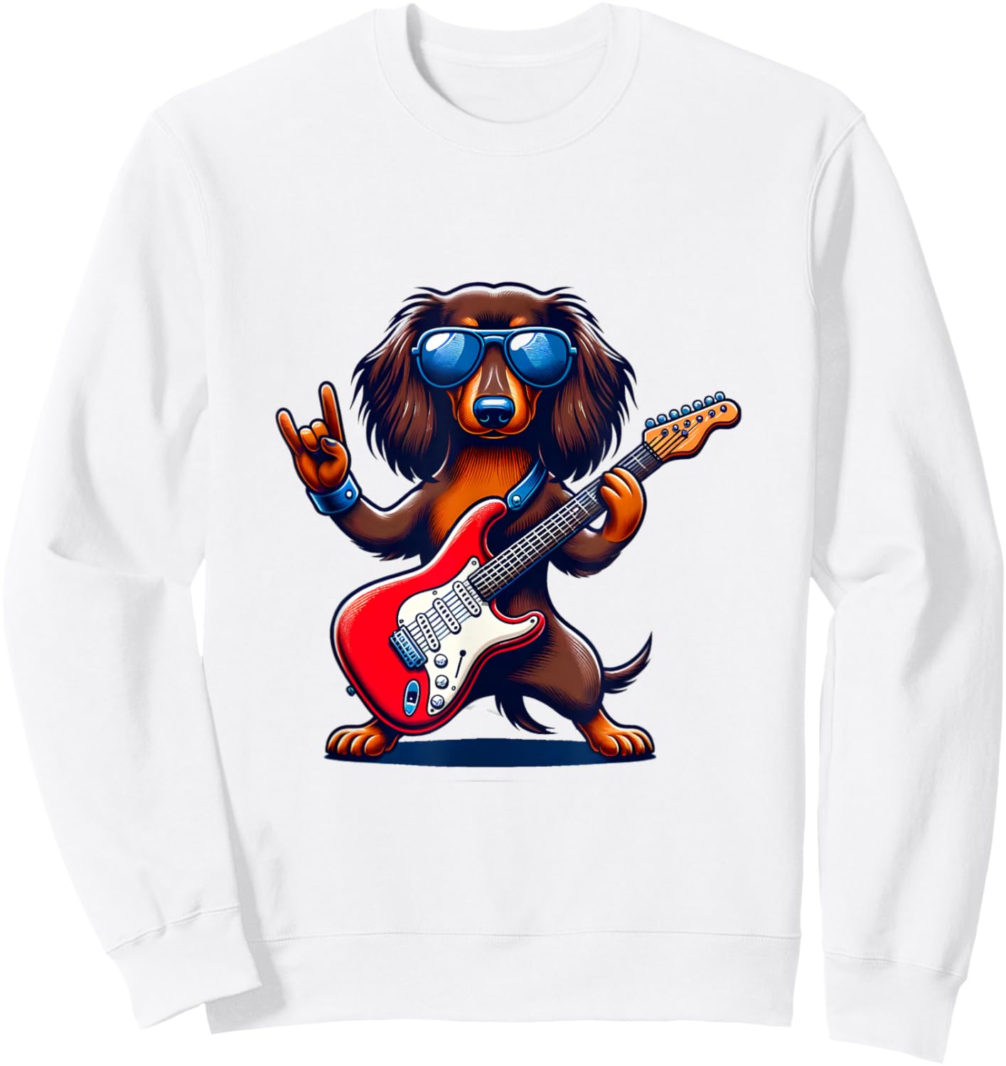 Dachshund Playing Guitar Dog Lover Guitarist Men Sweatshirt - Sweatshirt | White