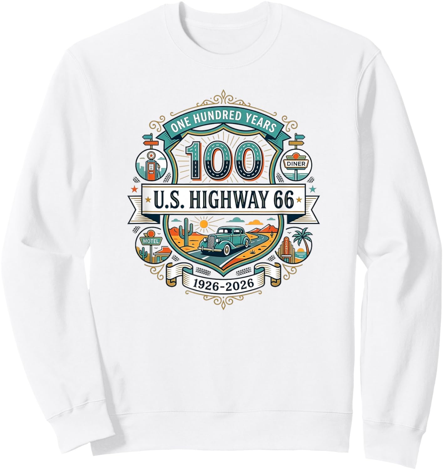 Vintage Highway 66 100 Year Centennial Anniversary Souvenir Sweatshirt - Sweatshirt | White