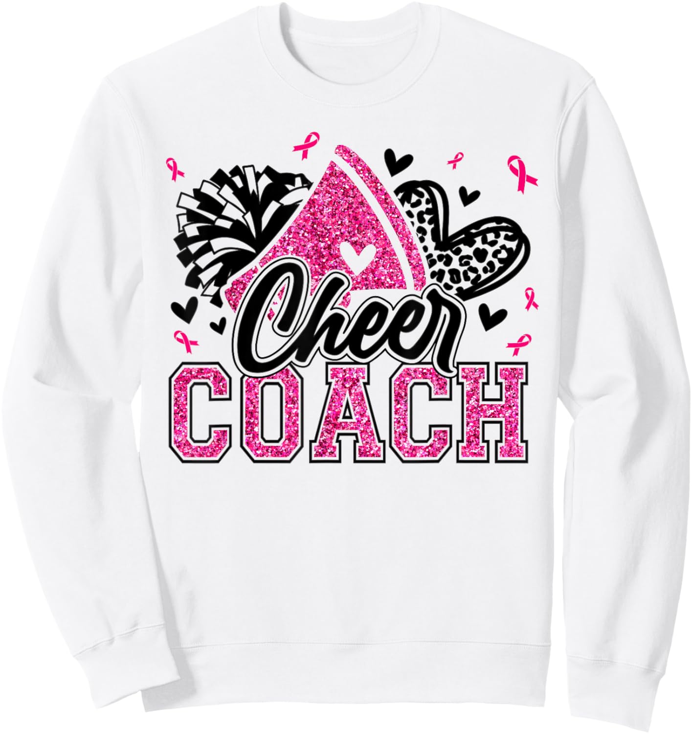 Football Cheer Coach Pink Ribbon Breast Cancer Awareness Sweatshirt - Sweatshirt | White