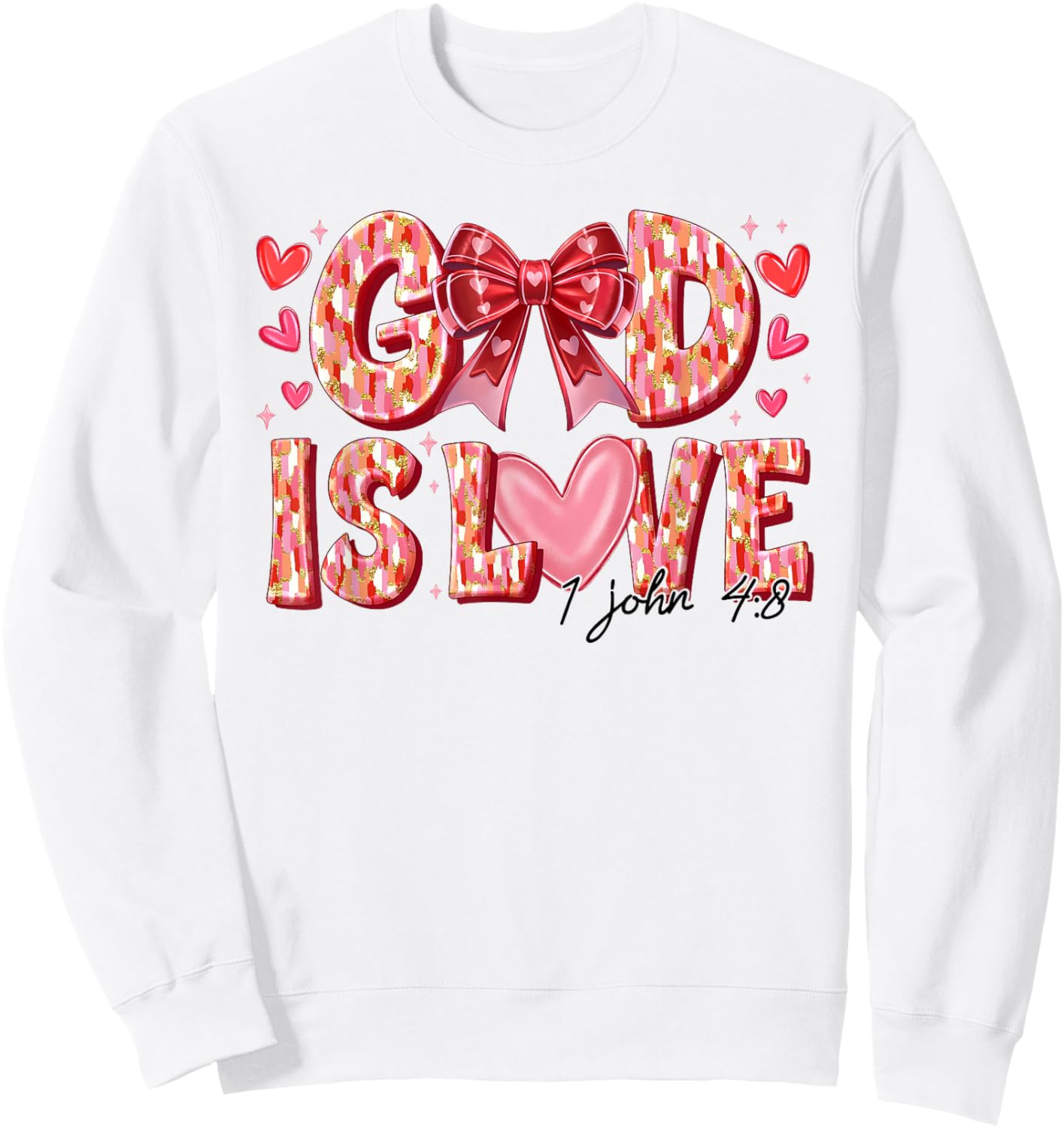 Valentine Coquette Bow God Is Love Valentines Day Christian Sweatshirt - Sweatshirt | White