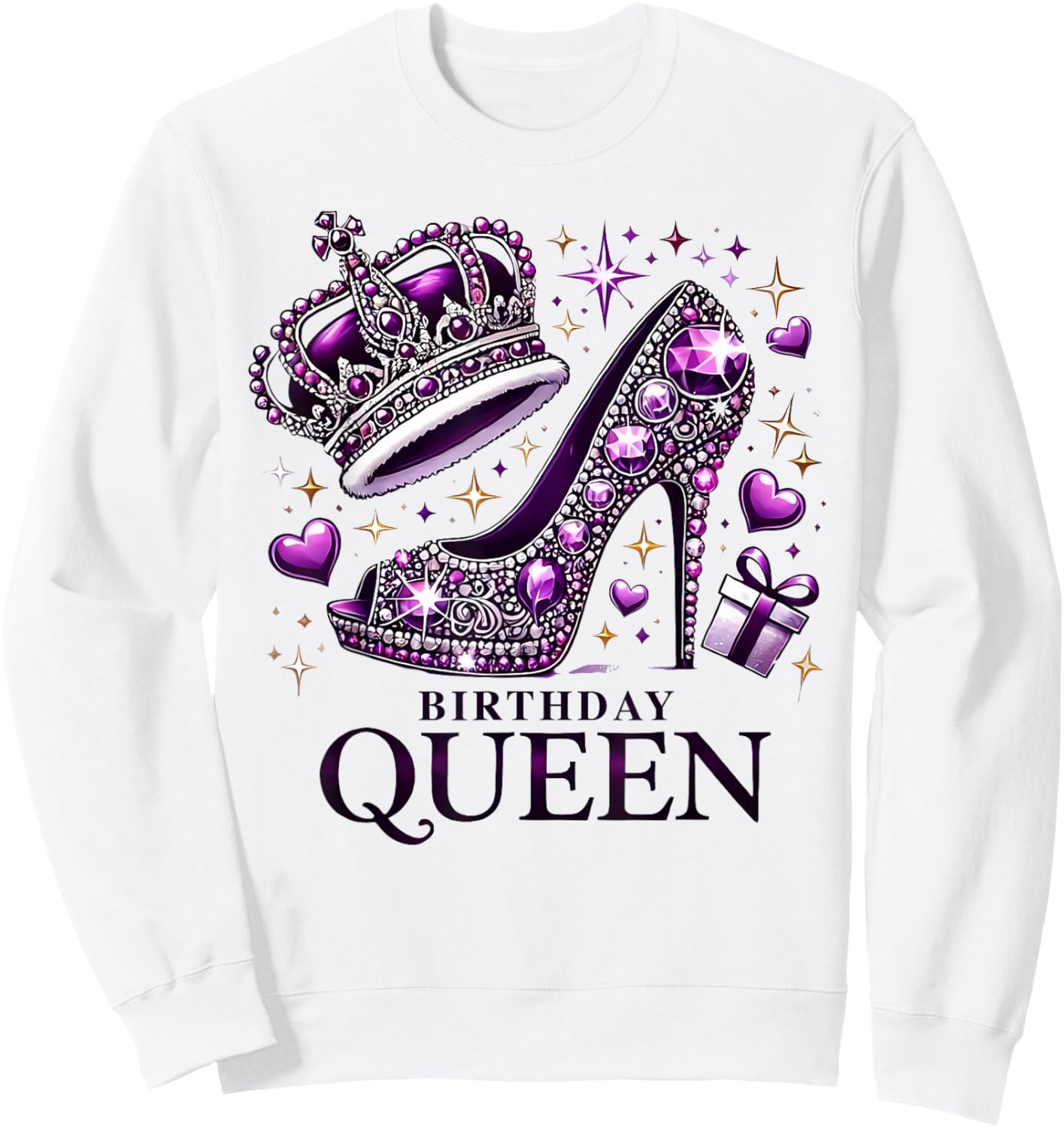 Birthday Queen Crown High Heel Women Girls Birthday Squad Sweatshirt - Sweatshirt | White