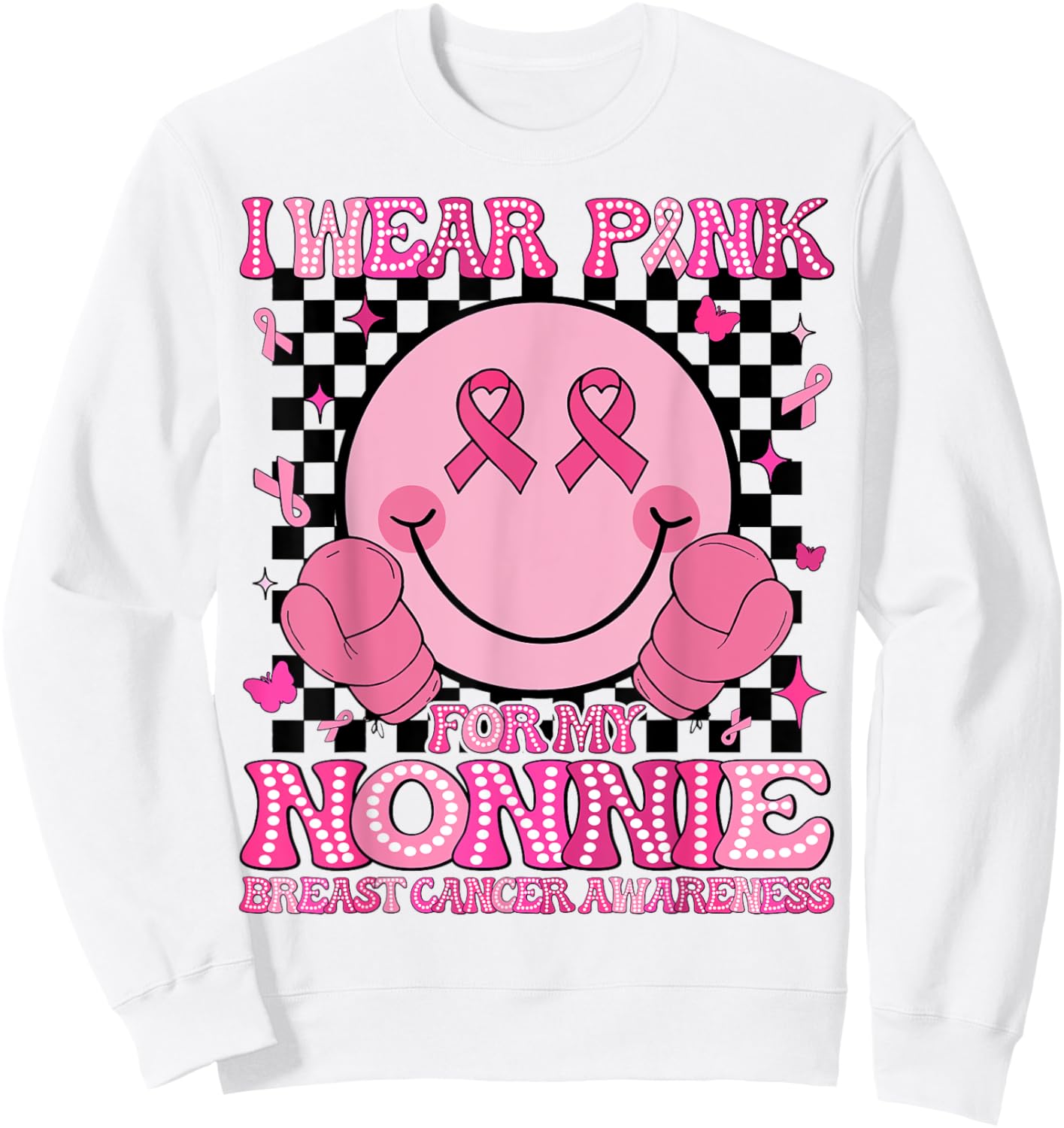 I Wear Pink For My Nonnie Breast Cancer Awareness Groovy Sweatshirt - Sweatshirt | White