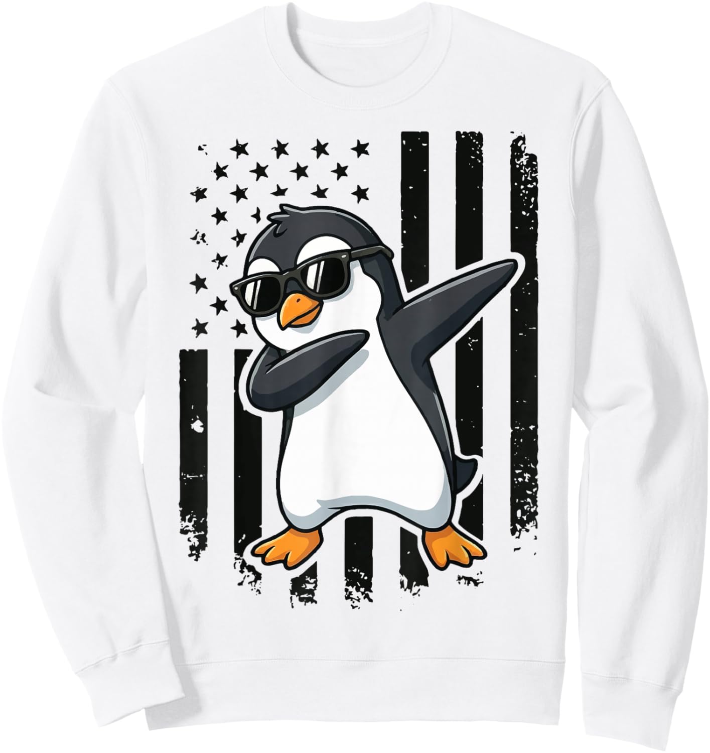 Penguin Dabbing USA Flag 4th of July Sweatshirt - Sweatshirt | White