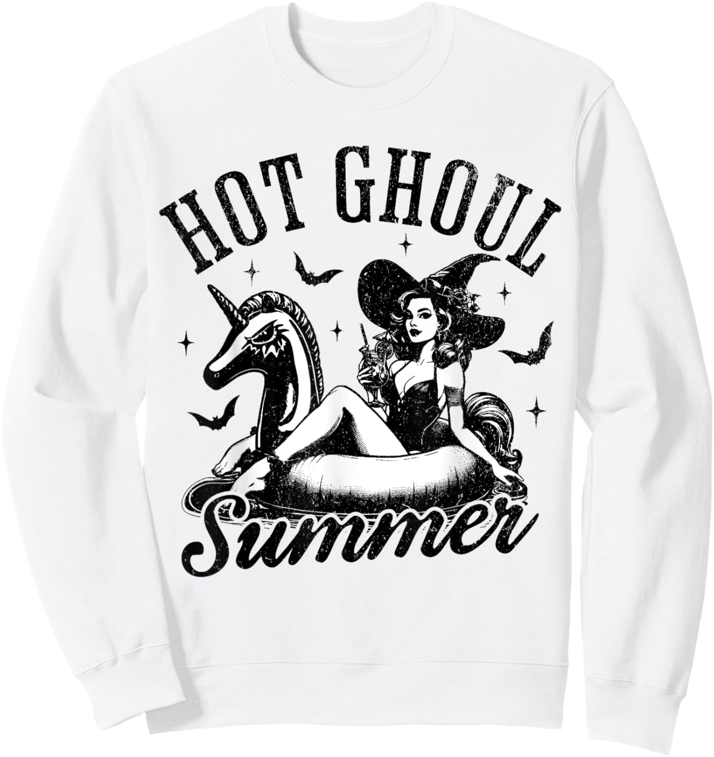 Hot Ghoul Summer Funny Witch Spooky Summer Vacation Hawaii Women Girls Kids Sweatshirt - Sweatshirt | White