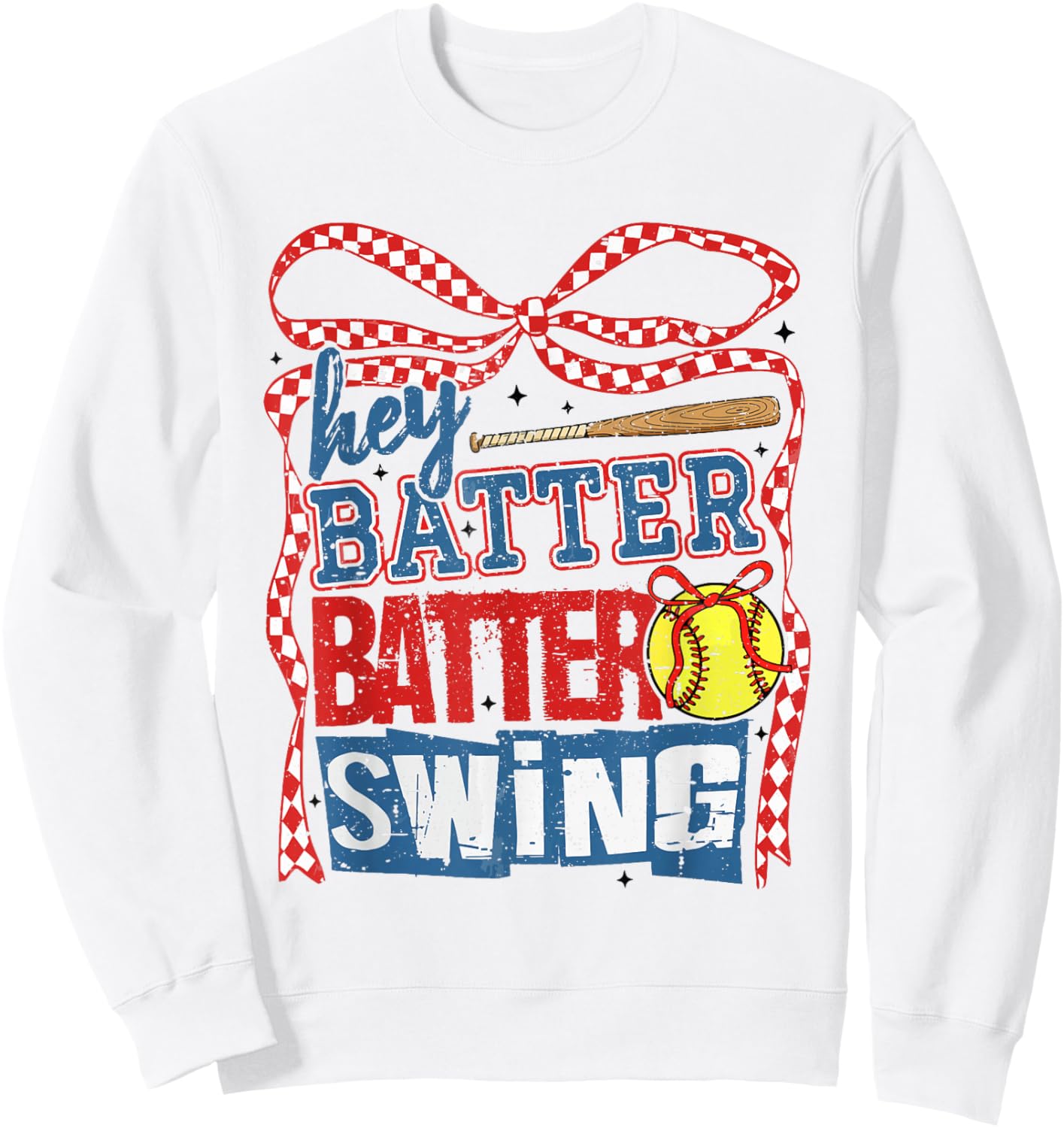 Retro Softball Hey Batter Batter Swing Game Day Softball Mom Sweatshirt - Sweatshirt | White