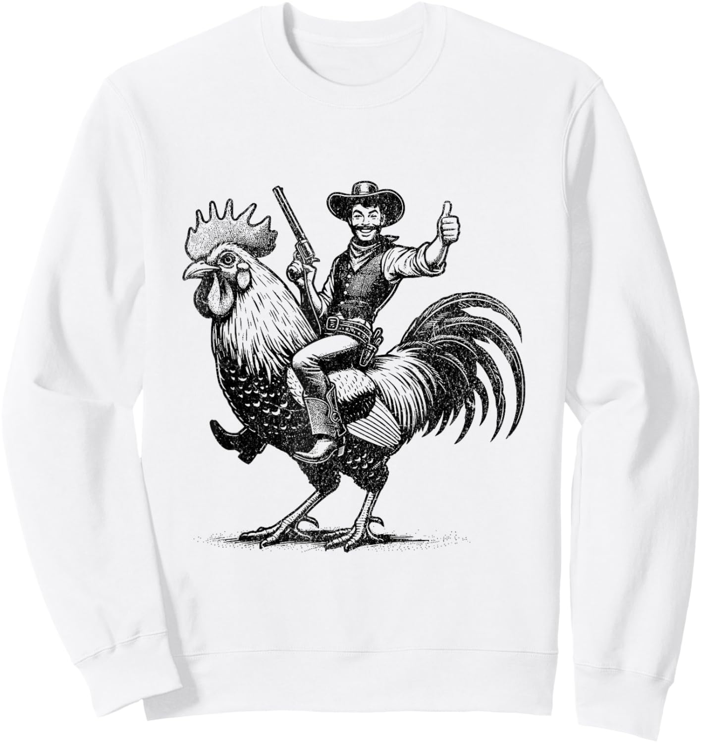 Funny Vintage Cowboy Riding Chicken Sweatshirt - Sweatshirt | White