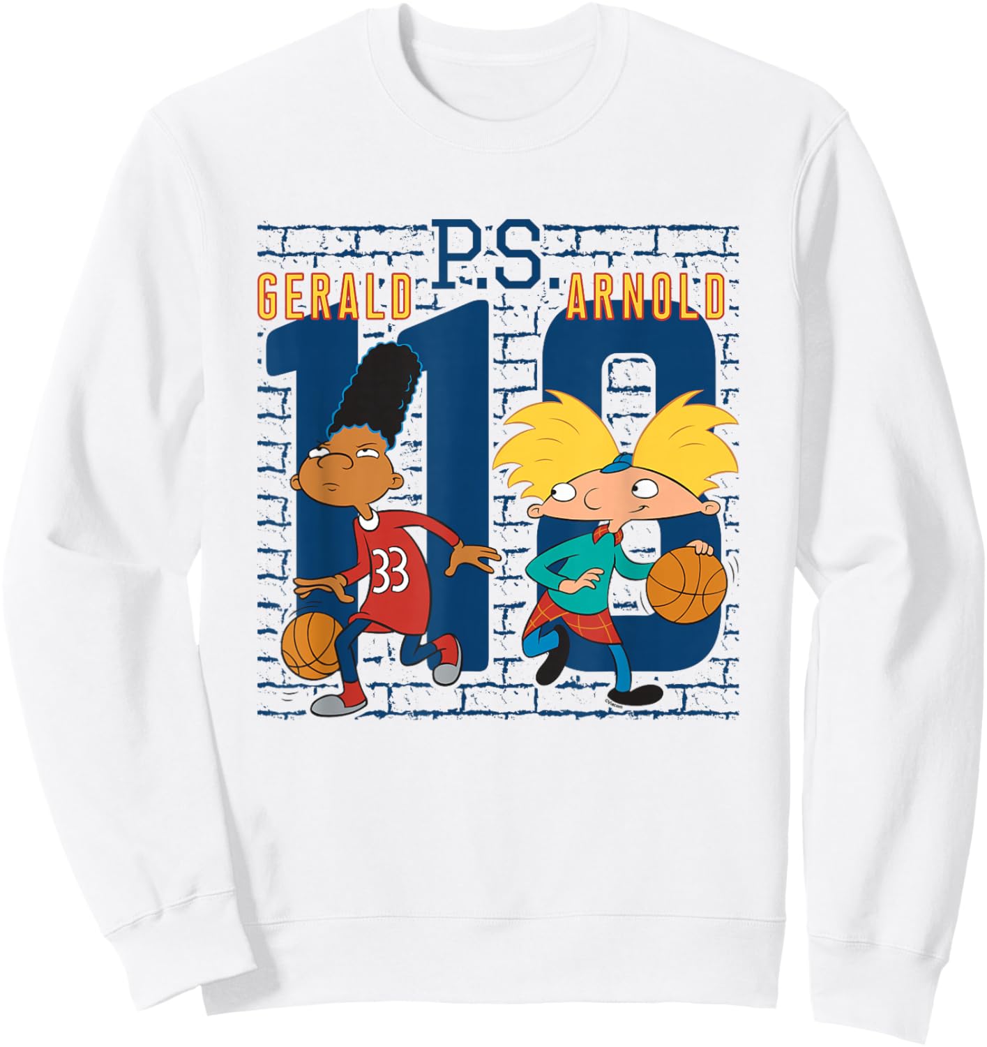Hey Arnold! Gerald PS Arnold 118 Collegiate Big Chest Logo Sweatshirt - Sweatshirt | White