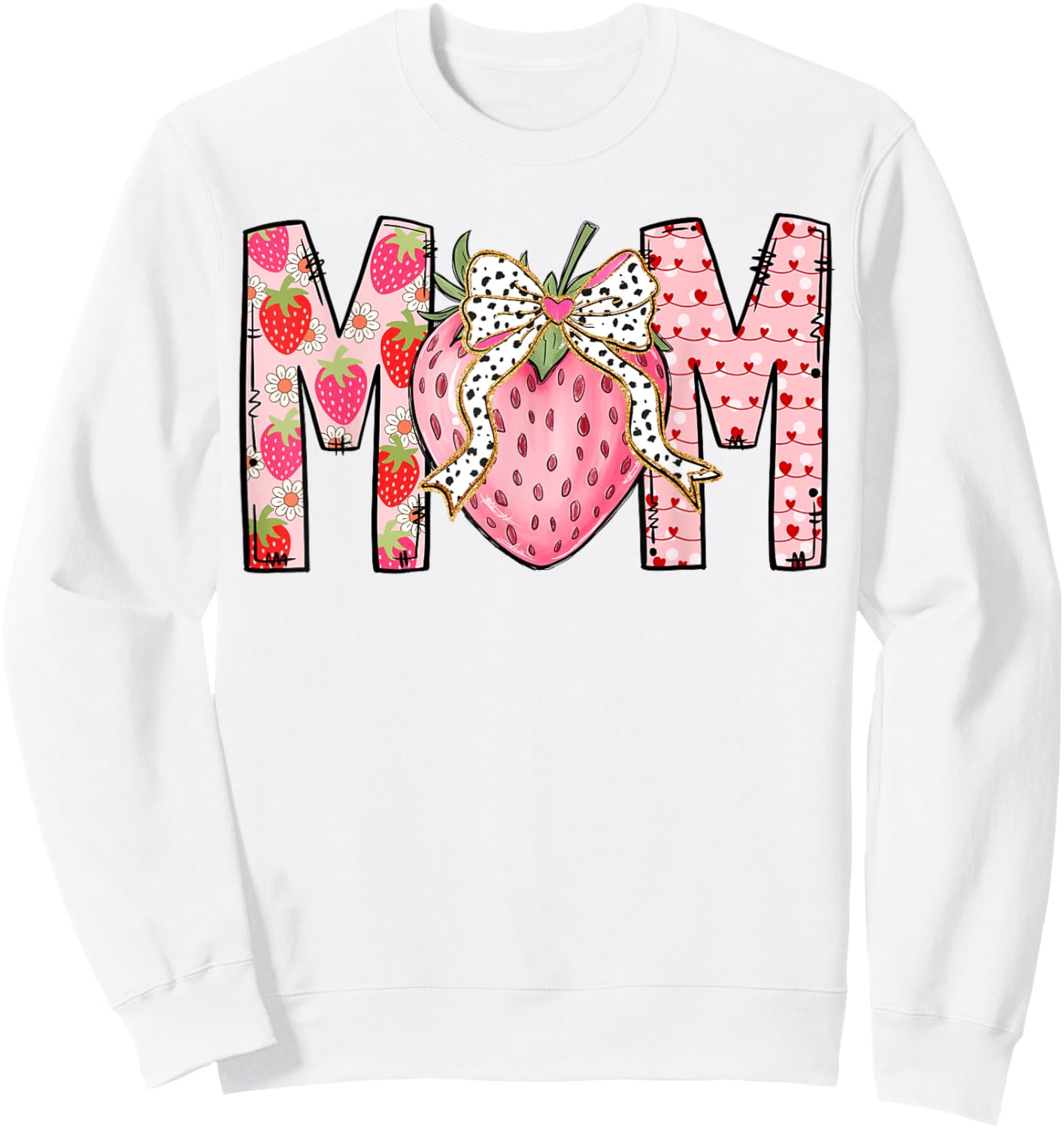 Mom Strawberry Coquette Bow Happy Valentine's Day 2025 Sweatshirt - Sweatshirt | White