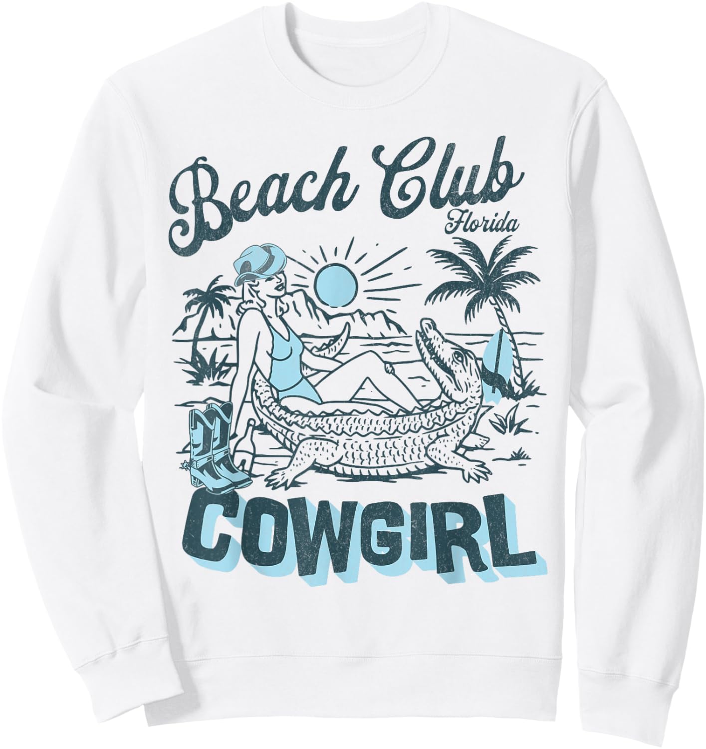 Coastal Cowgirl Palm Surf Beach Club Florida Sweatshirt - Sweatshirt | White