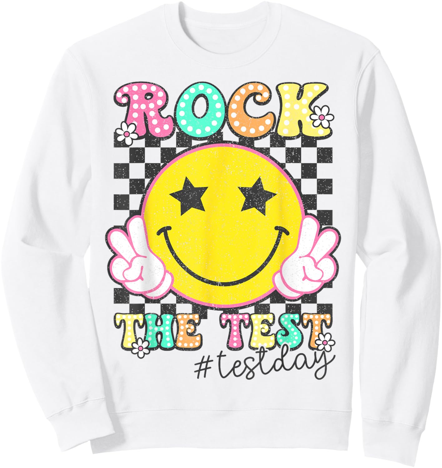 Rock The Test Testing Day Retro Motivational Teacher Student Sweatshirt - Sweatshirt | White