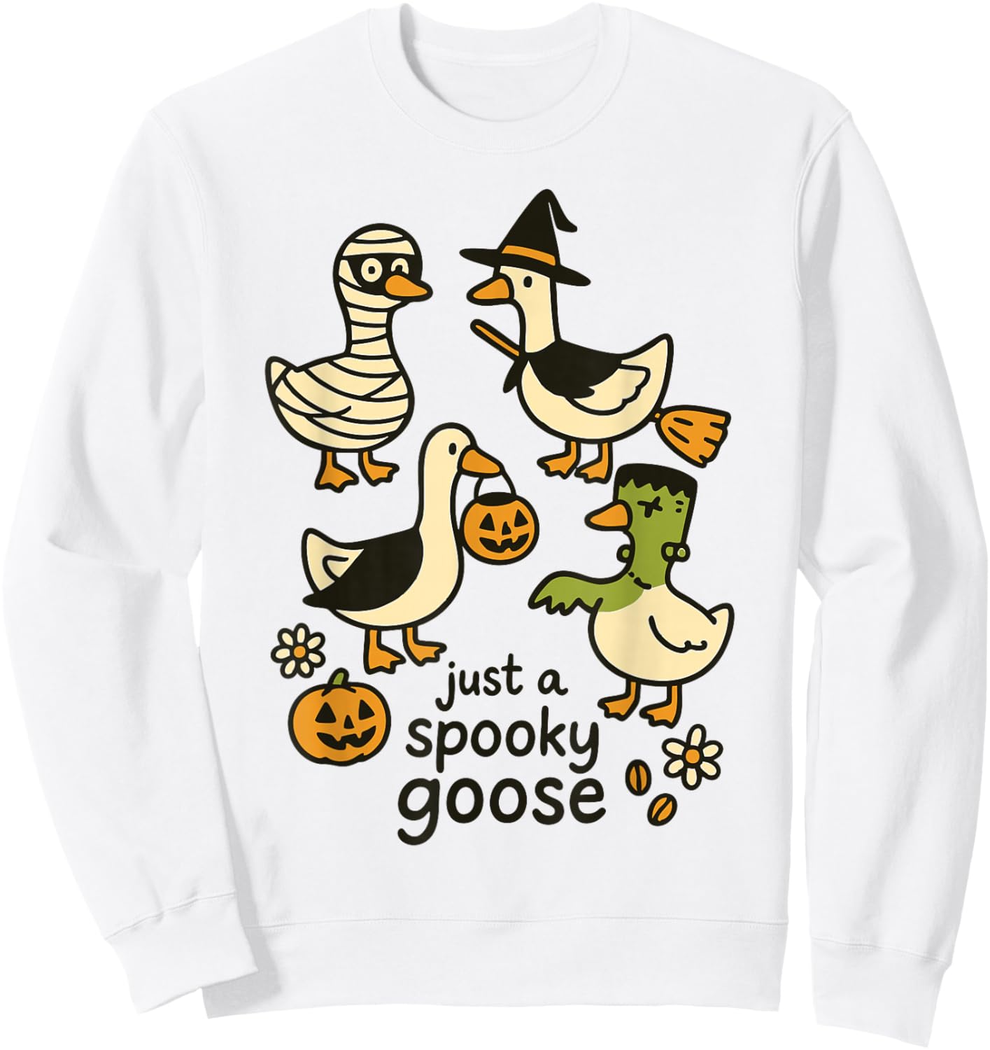 Just A Spooky Goose Funny Halloween Cartoon Sweatshirt - Sweatshirt | White