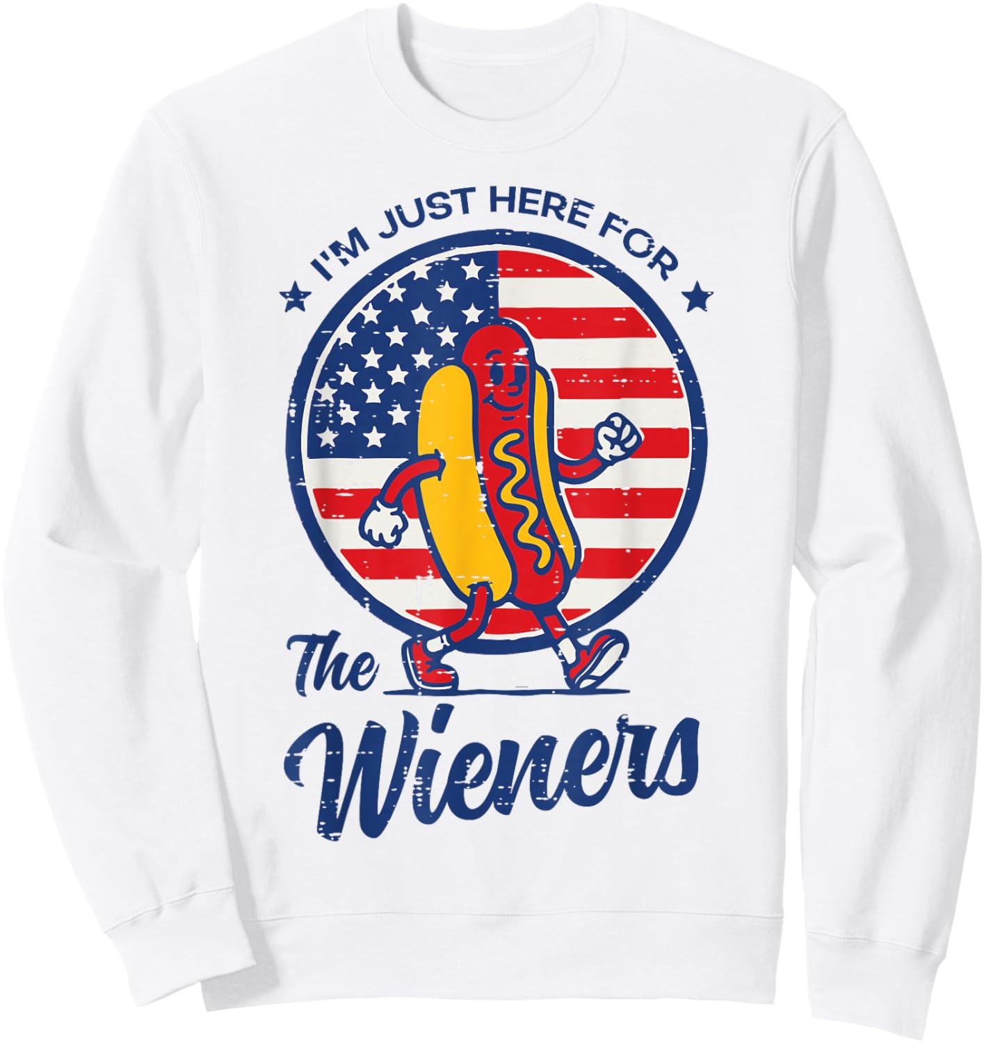 Here for Wieners Hotdog US Flag 4th of July Men Women Kids Sweatshirt - Sweatshirt | White