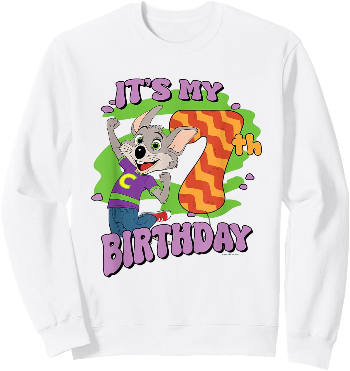 Chuck E. Cheese It's My 7th Birthday Happy Chuck Chest Logo Sweatshirt - Sweatshirt | White