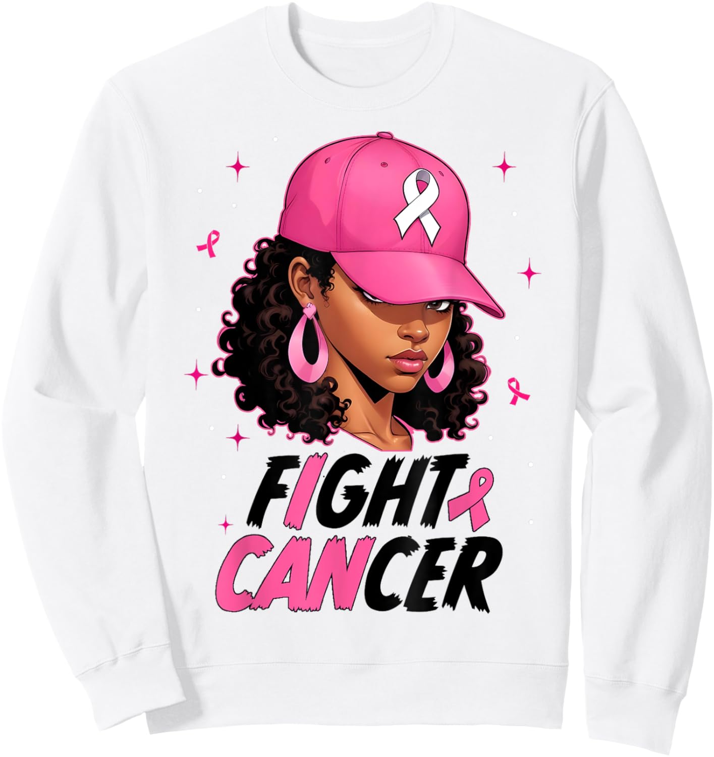 Black Girl Black Woman Breast Cancer Awareness Pink Ribbon Sweatshirt - Sweatshirt | White