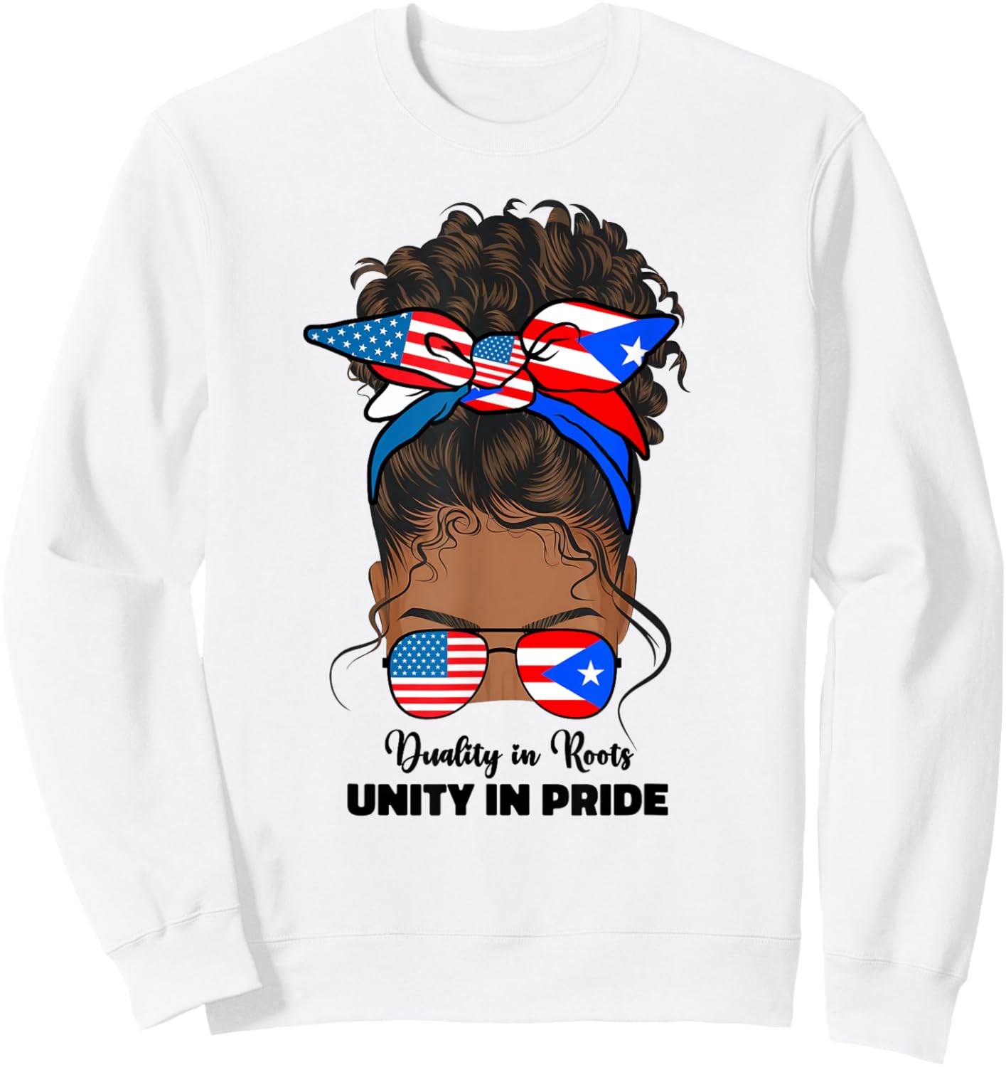 Half American And Puerto Rican Rico Flag Afro Girl Women Sweatshirt - Sweatshirt | White