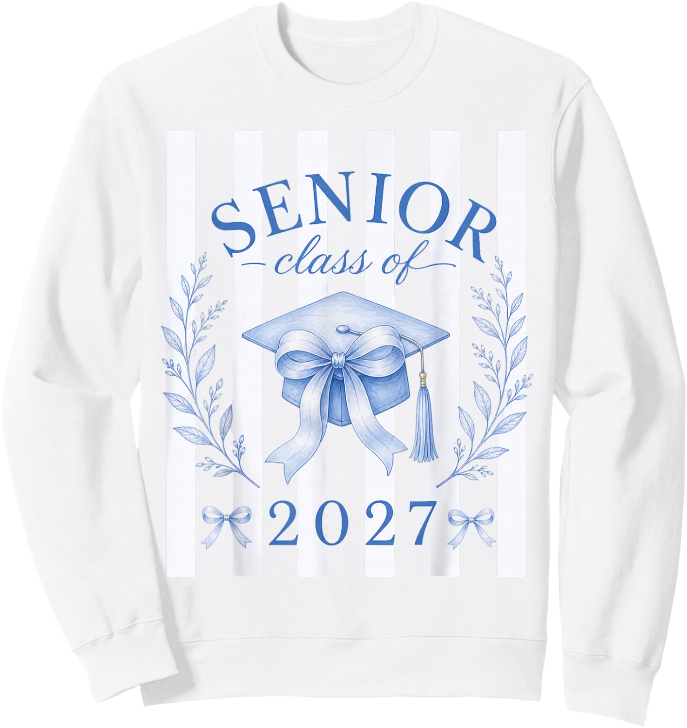 Senior 2027 Girls Coquette Bow Blue Class of 2027 Sweatshirt - Sweatshirt | White