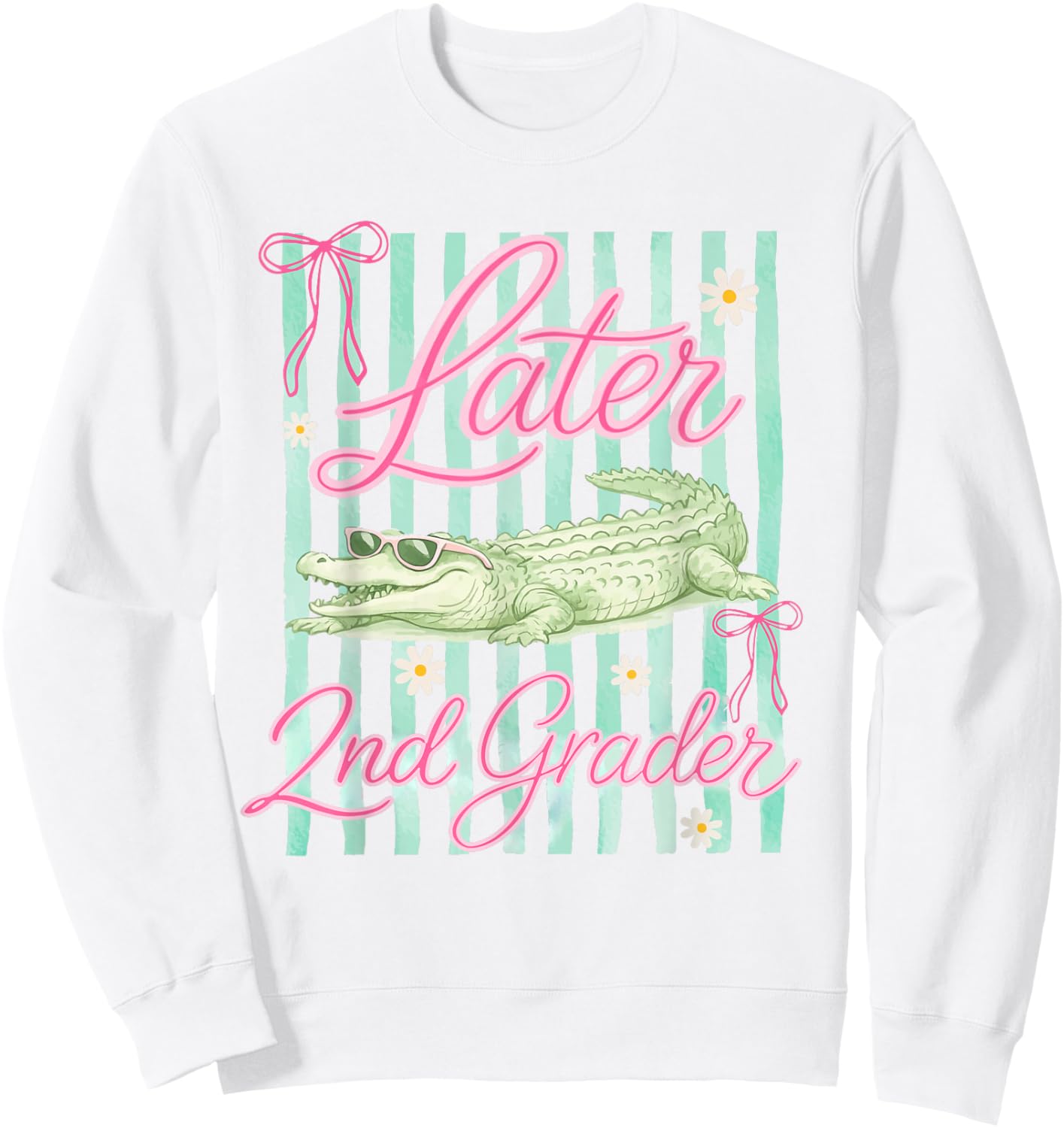 Striped Last Day of School Later 2nd Grader Gator Alligator Sweatshirt - Sweatshirt | White