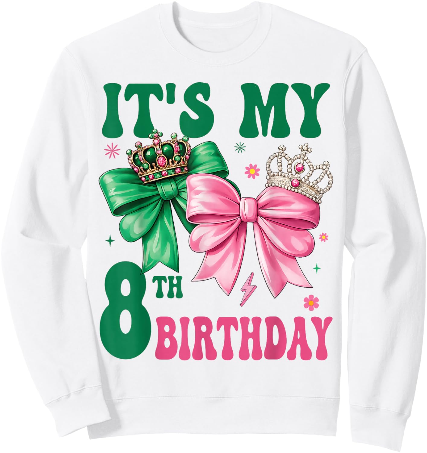 8th Birthday Girl Its My 8th Birthday Pink Coquette Bow Sweatshirt - Sweatshirt | White