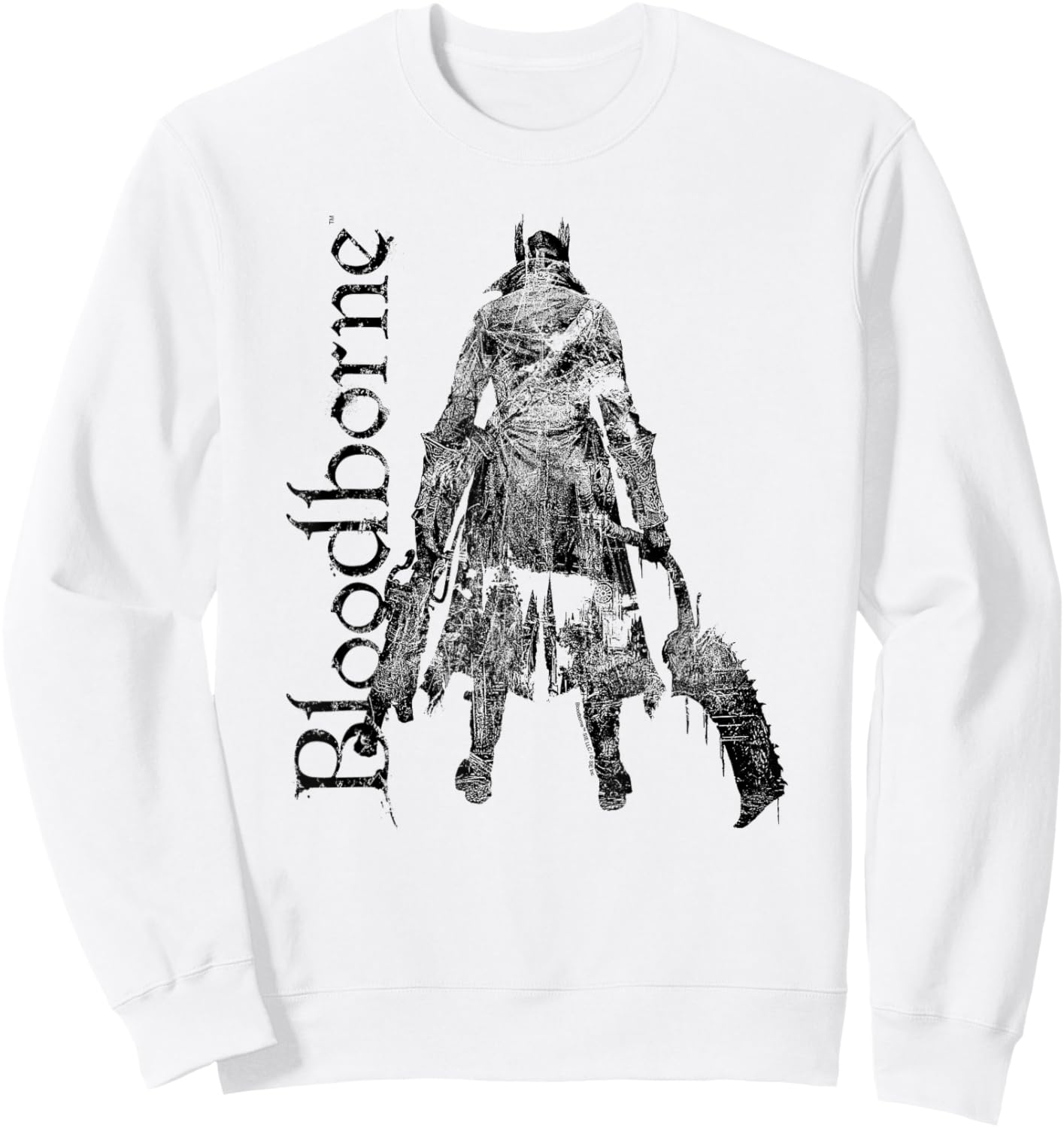 Bloodborne Hunter Silhouette with Logo Dark Video Game Sweatshirt - Sweatshirt | White