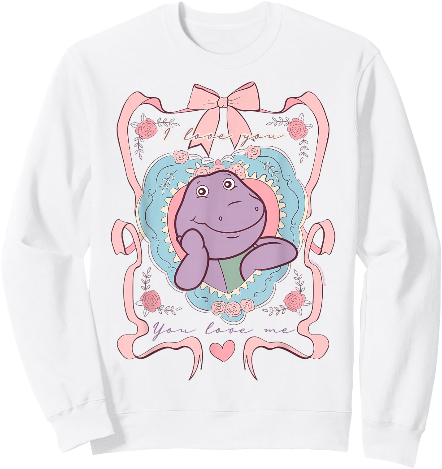Barney I Love You Heart and Roses Floral Frame Sweatshirt - Sweatshirt | White