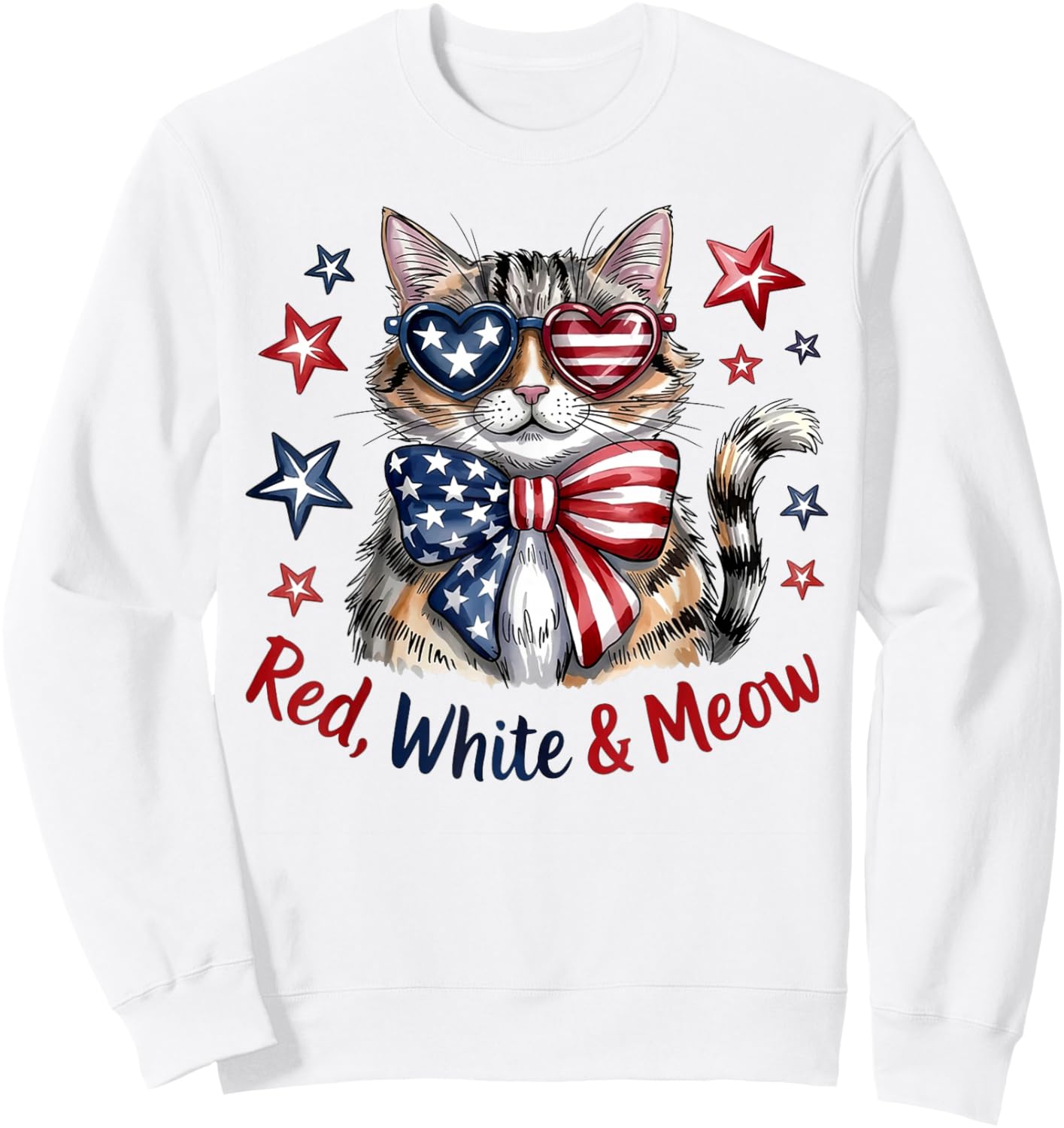 Red White and Meow Patriotic Cat American Flag 4th of July Sweatshirt - Sweatshirt | White