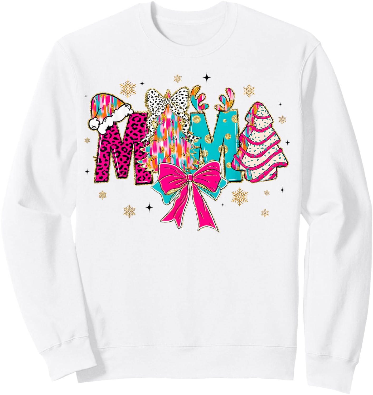 Colorful Coquette Christmas Mama Xmas Tree Cake for Mom Mama Sweatshirt - Sweatshirt | White
