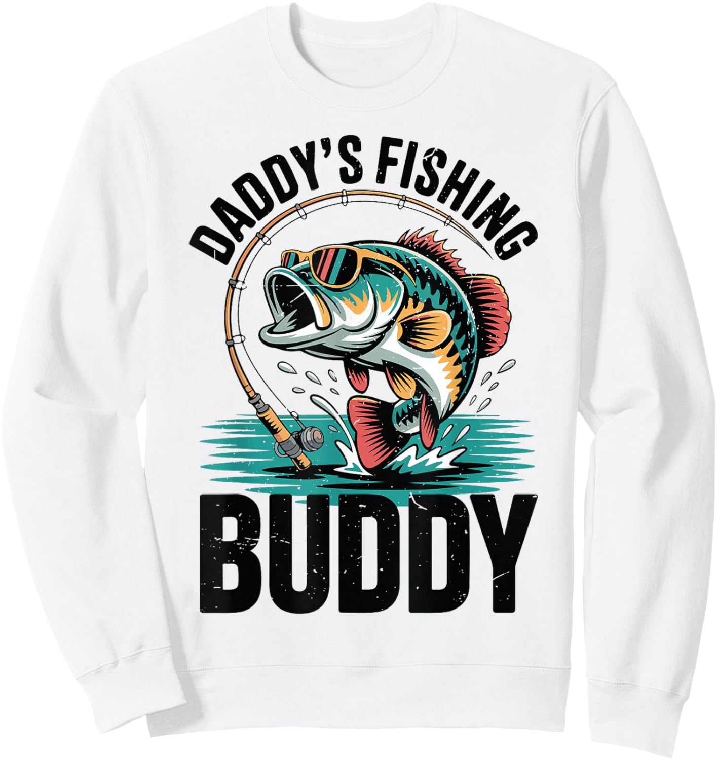 Toddler Daddys Fishing Buddy Dads Cute Largemouth Bass Kids Sweatshirt - Sweatshirt | White
