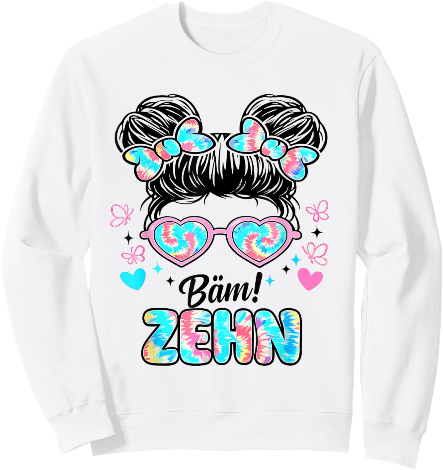 10th Birthday Girl Messy Bun Bäm! 10 Cute Ten Sweatshirt - Sweatshirt | White