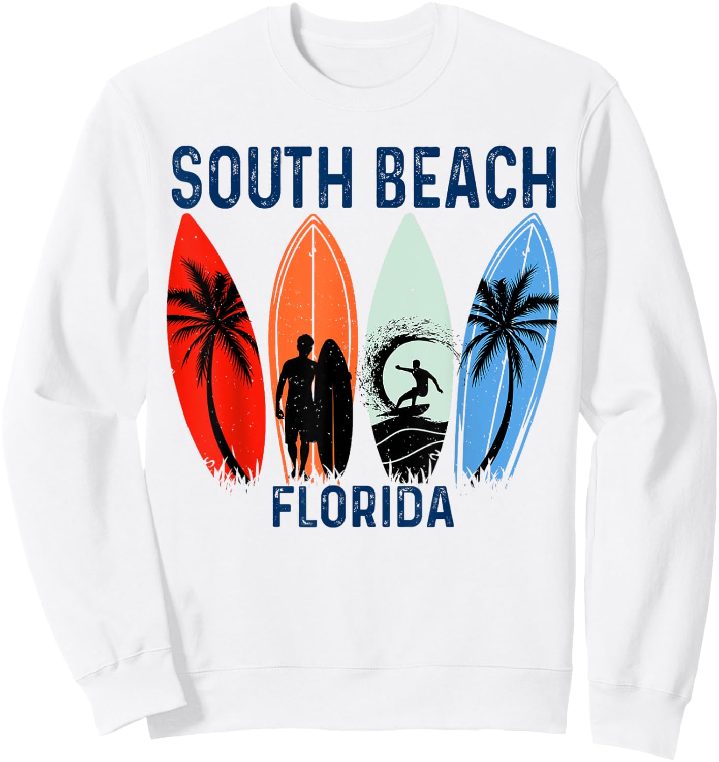Retro South Beach Florida Surfing Beach Men Women Kids Sweatshirt - Sweatshirt | White