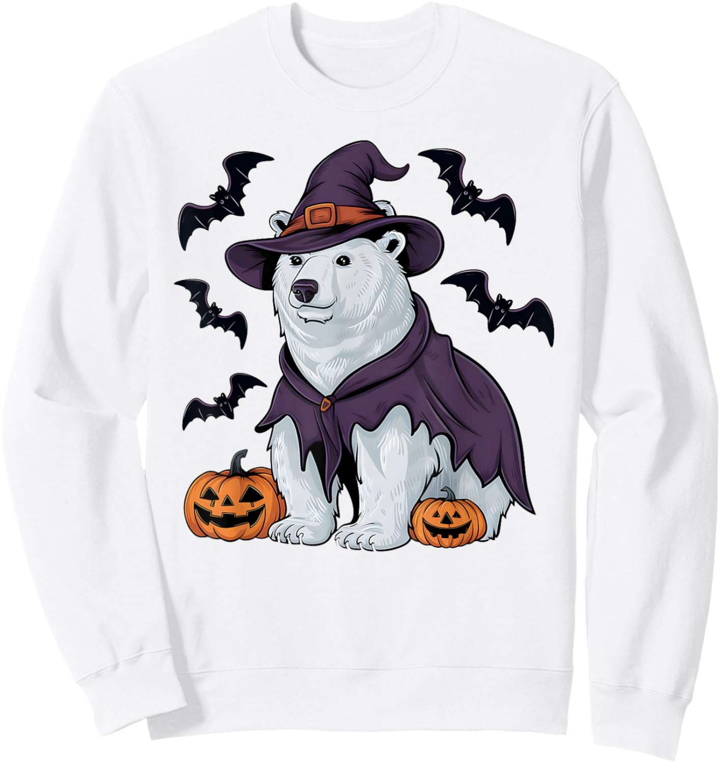 Polar Bear Halloween Costume Scary Pumpkin Bat Witch Sweatshirt - Sweatshirt | White