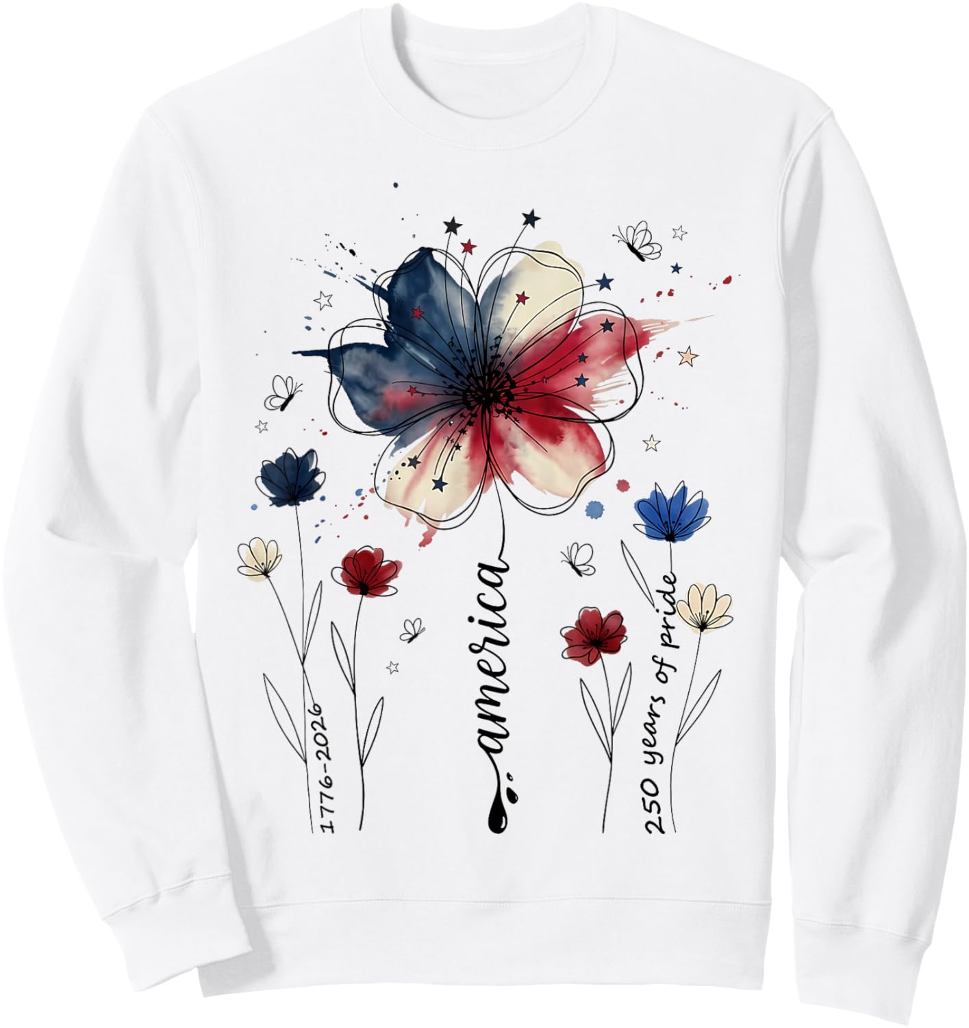250 Years Pride American Flag Flower Doodle USA Girls Women Sweatshirt - Sweatshirt | White