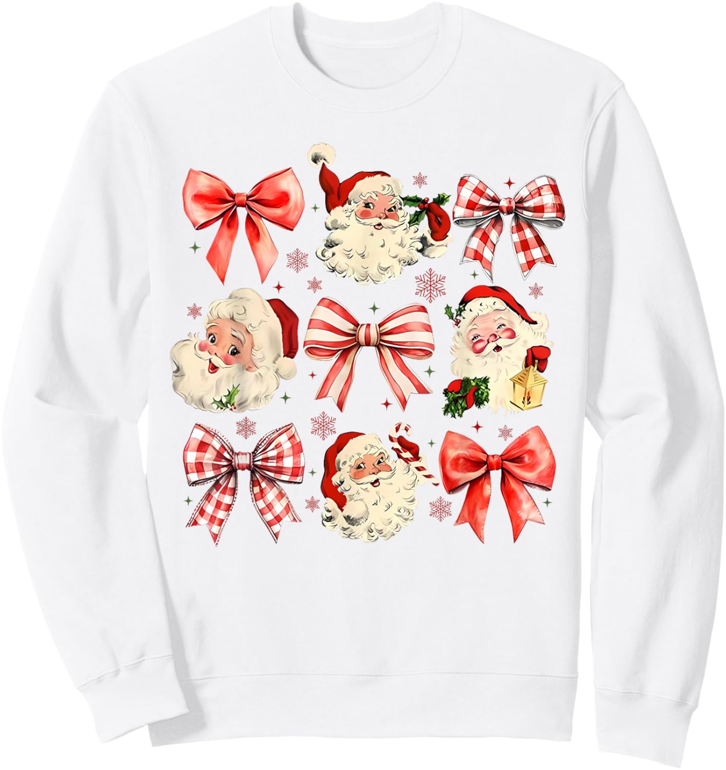 Retro Coquette Santa Red Bows Christmas Girl Sweatshirt - Sweatshirt | White