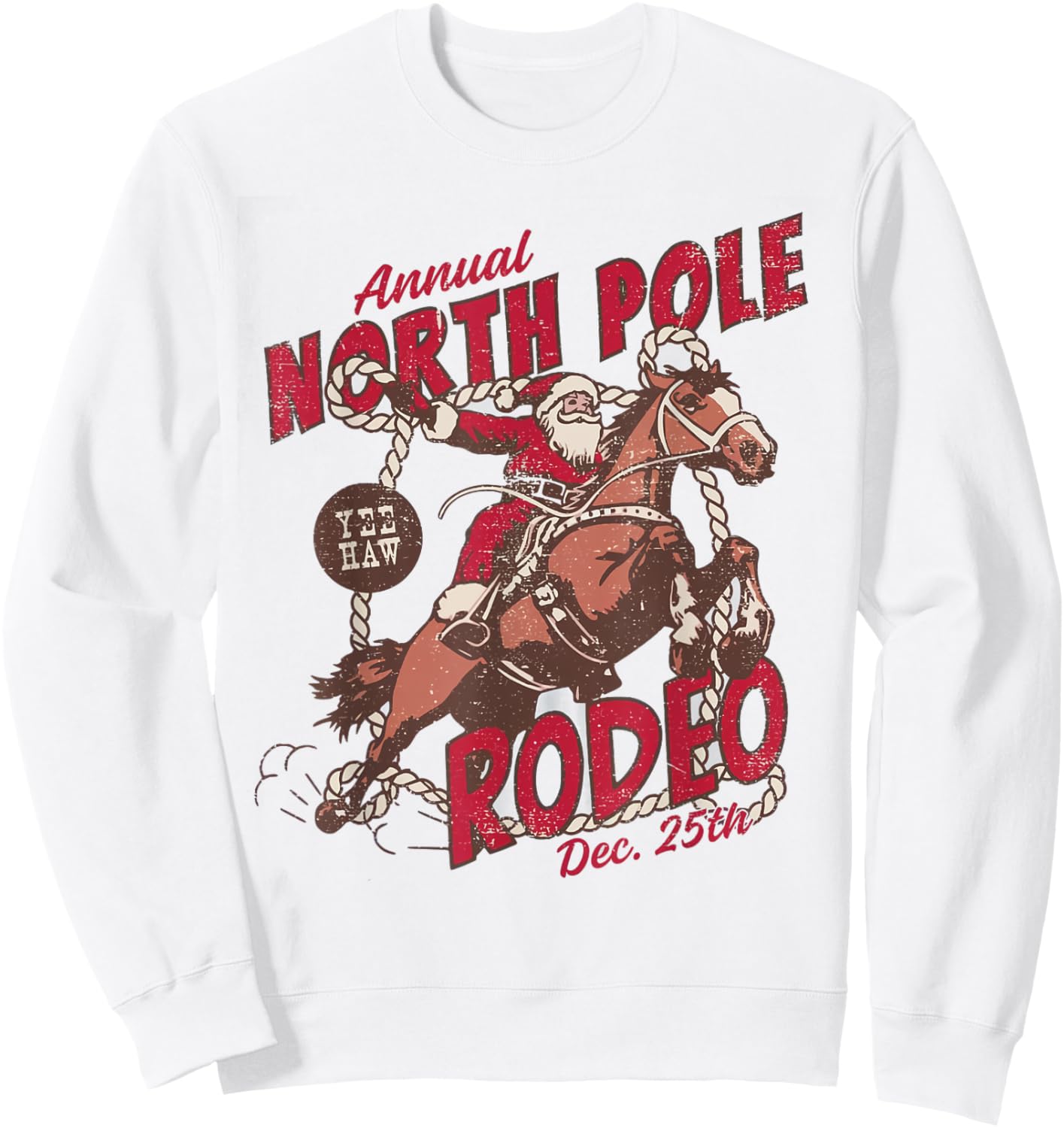 Vintage North Pole Rodeo Cowboy Santa Country Christmas Sweatshirt - Sweatshirt | White