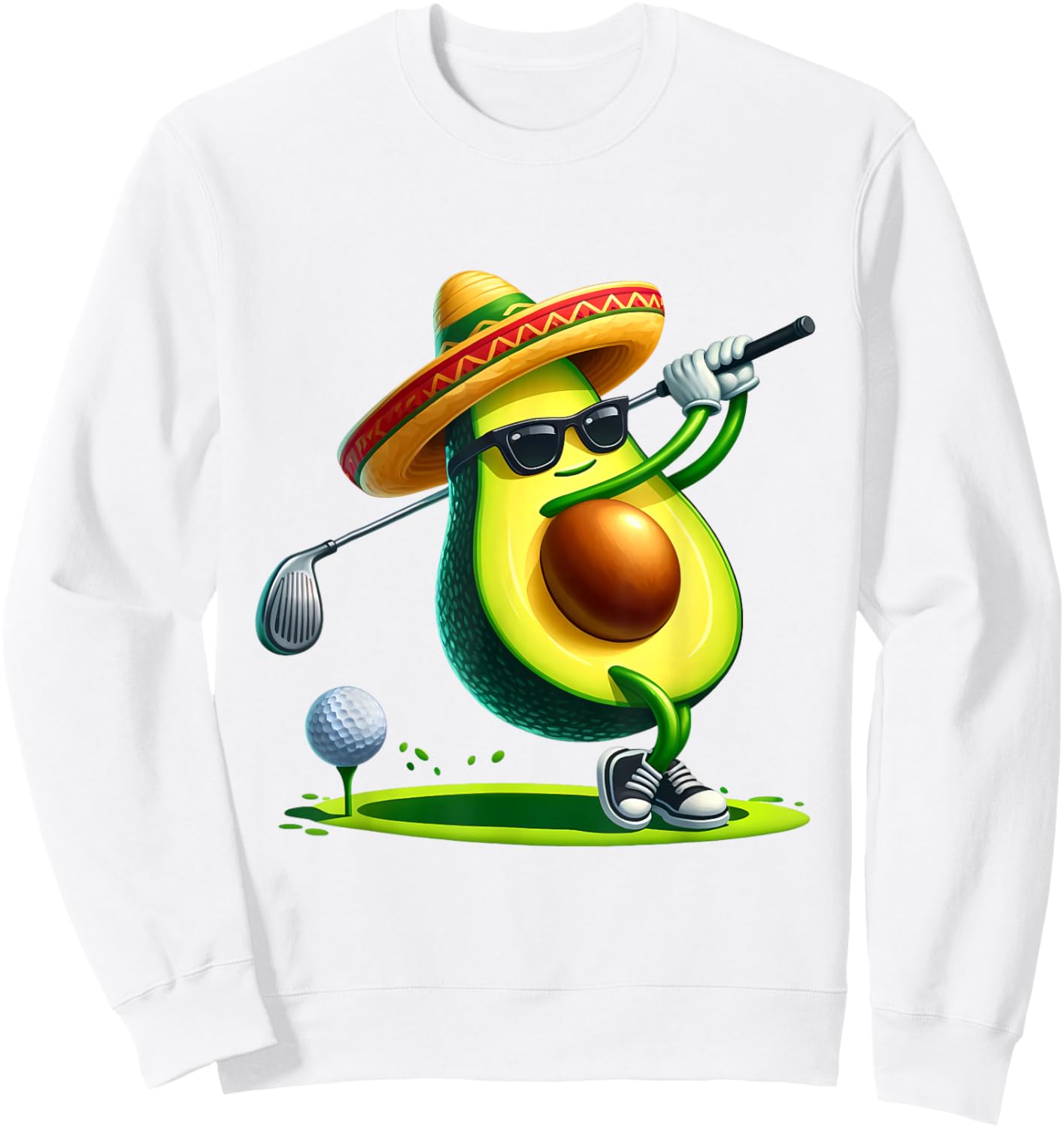 Funny Cinco De Mayo Avocado Showing Golf Skills Golf Players Sweatshirt - Sweatshirt | White