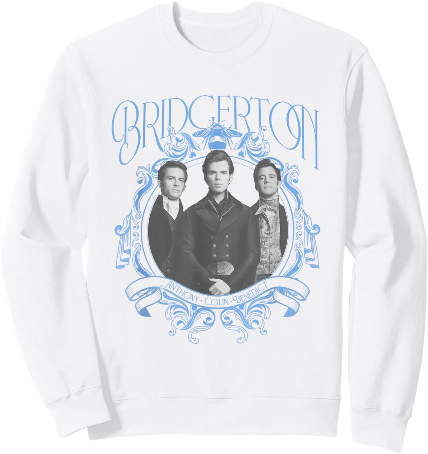 Bridgerton Vintage Chest Portrait - , Blue, Small, Short Sleeve, Classic Fit, Crew Collar, Polyester 65% Cotton 35% Sweatshirt - Sweatshirt | White