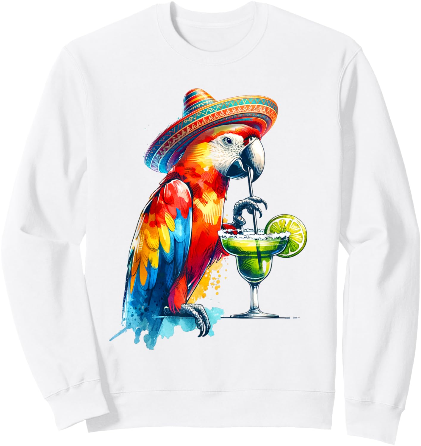 Cinco de Mayo Mexican Sombrero Parrot Drinking a Margarita Sweatshirt - Sweatshirt | White