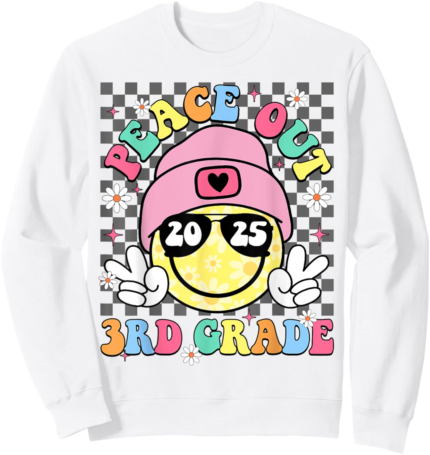 Peace Out 3rd Grade Smile Face Last Day Of School Boy Girl Sweatshirt - Sweatshirt | White