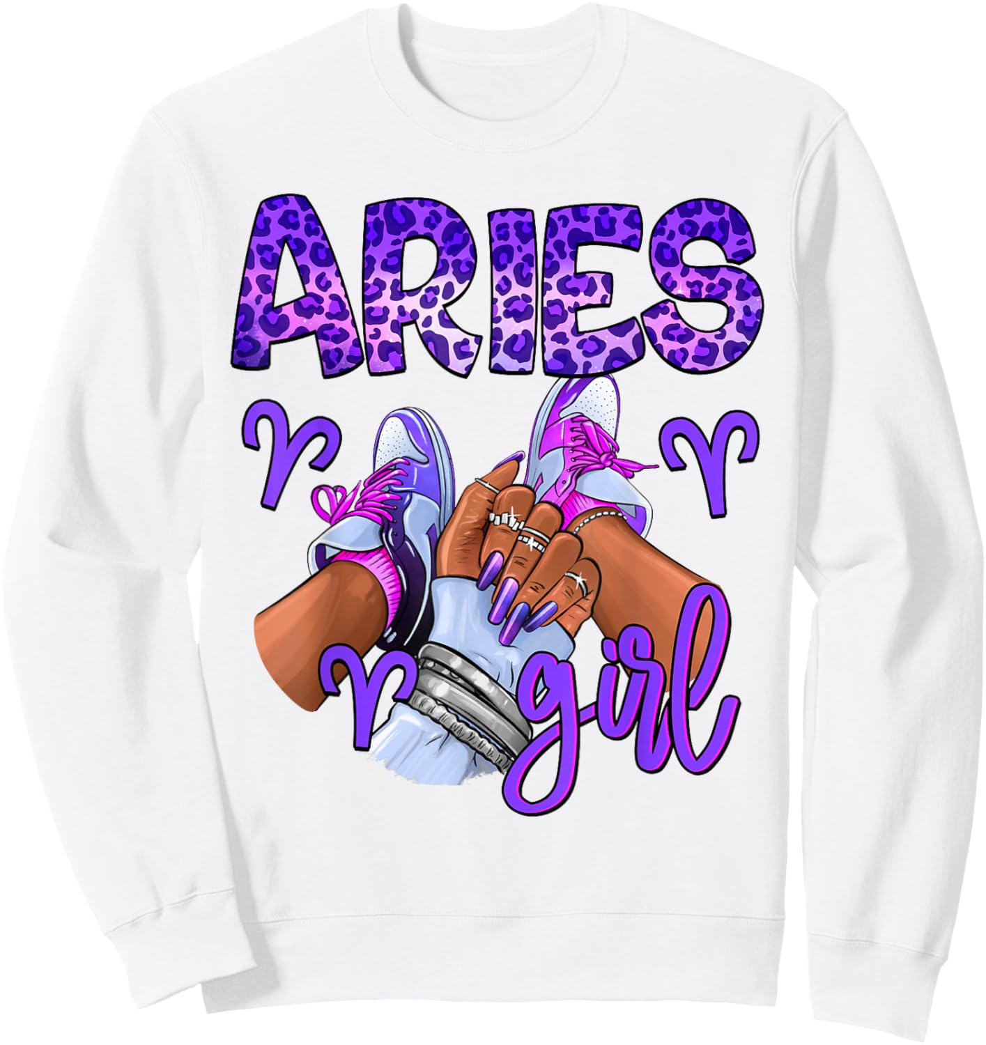 Aries Girl Birthday Zodiac Sign Sneakers Nails Bday Sweatshirt - Sweatshirt | White