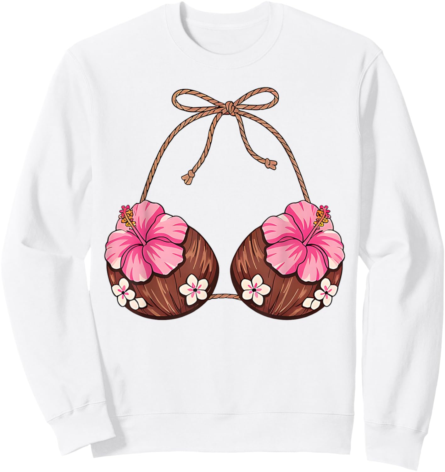 Coconut Bra Hawaiian Tropical Costume Luau Party Hawaii Girl Sweatshirt - Sweatshirt | White