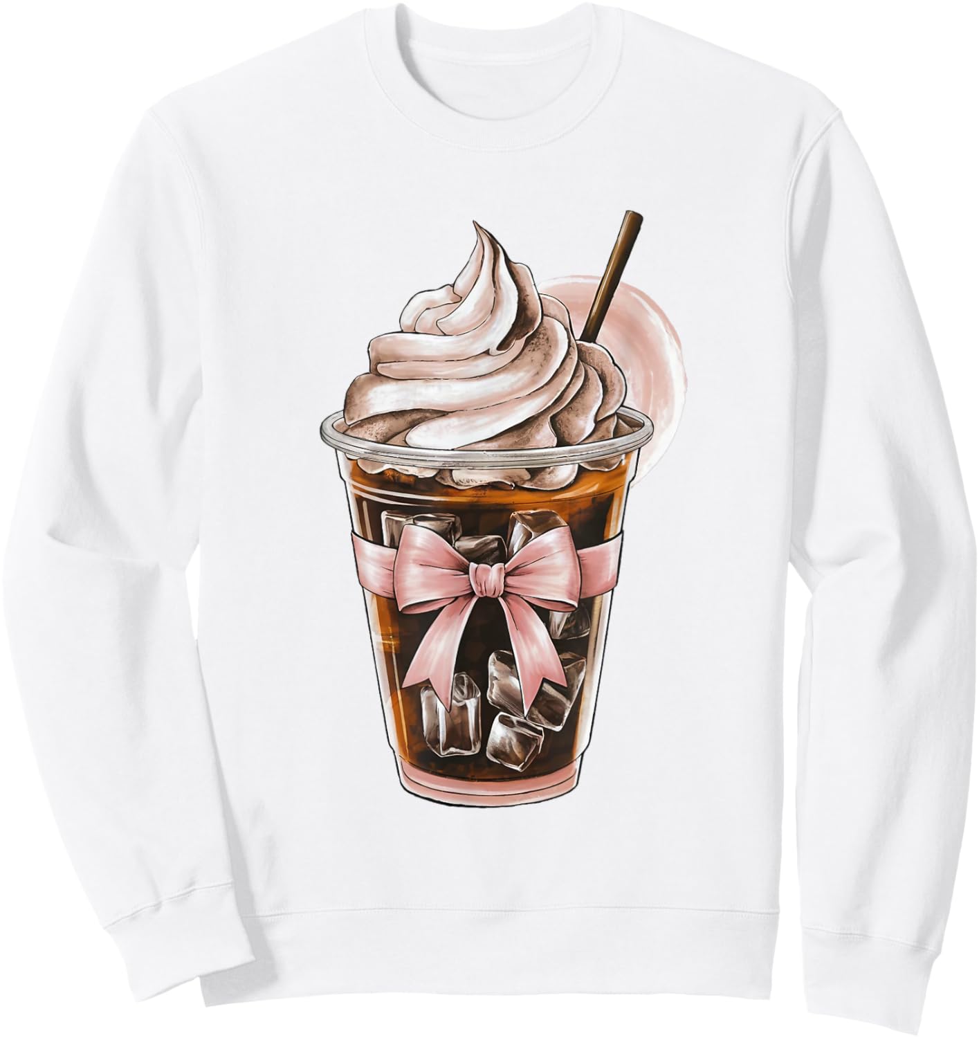 Cute Pink Bow Coquette Iced Coffee Lover Girl Aesthetic Mom Sweatshirt - Sweatshirt | White
