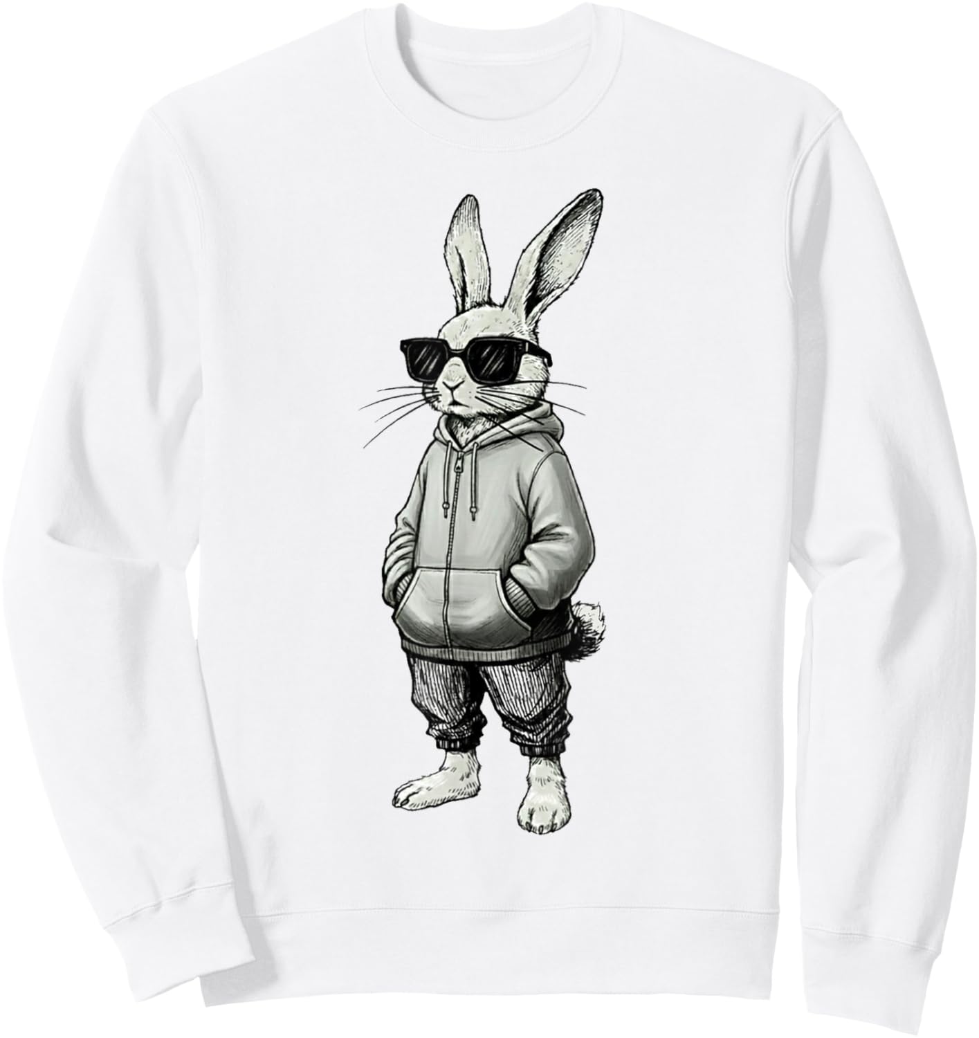 Bunny Face with Sunglasses for Boys Men Kids Easter Day Sweatshirt - Sweatshirt | White