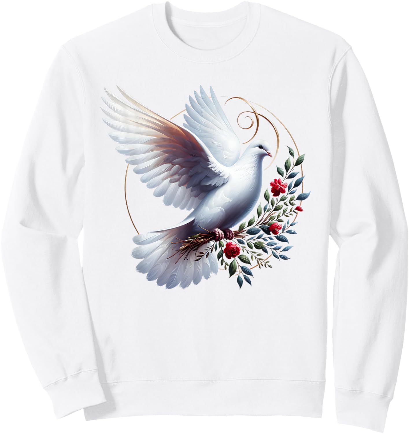 Elegant Flight of the Peaceful White Dove Bird Floral Art Sweatshirt - Sweatshirt | White